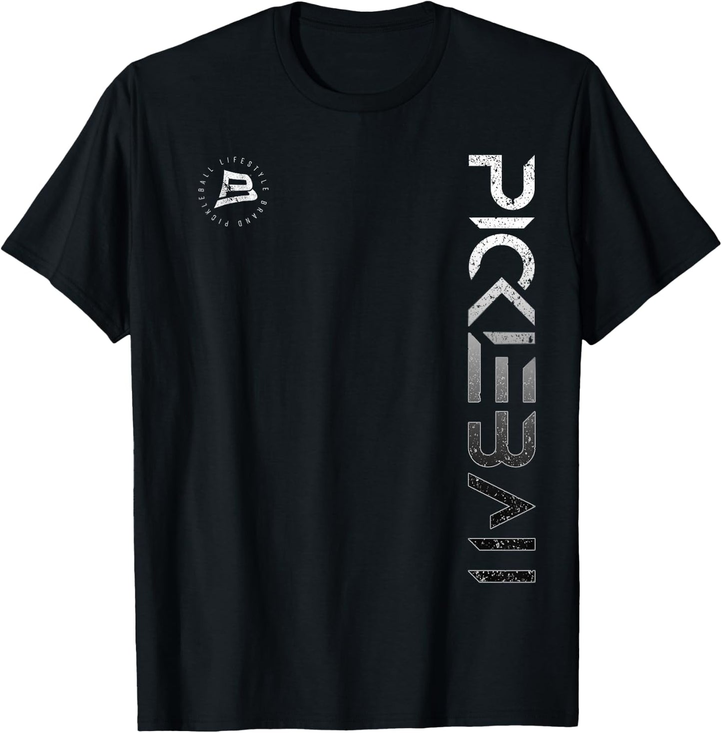 Pickleball Distressed Black White Gradient T-Shirt - T-Shirt | Black