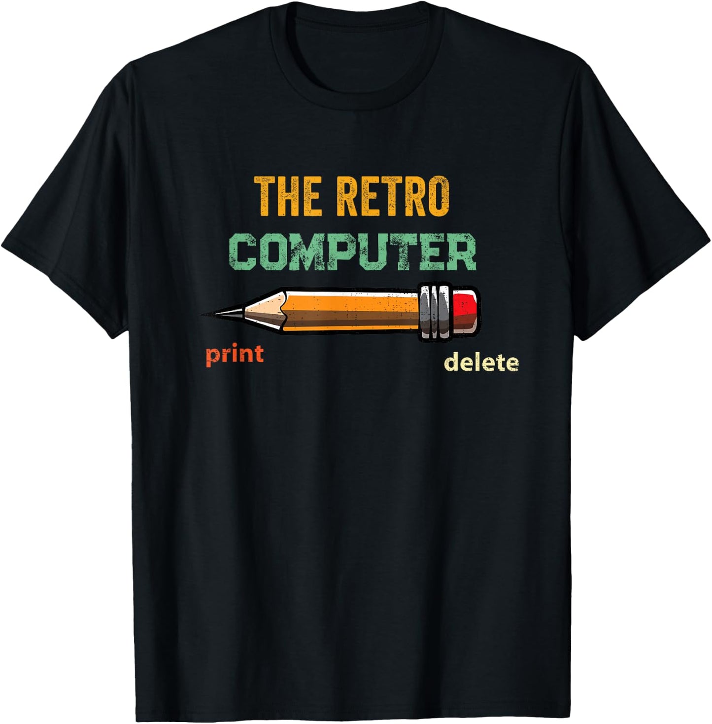 Retro Old-School Computer Pencil Funny Tech Teacher Gift T-Shirt - T-Shirt | Black