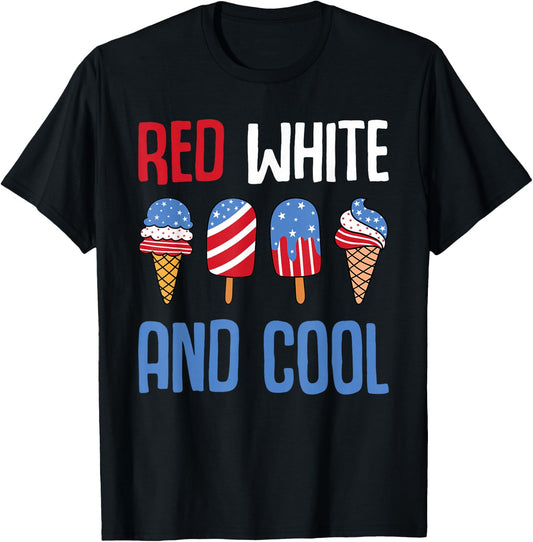Red White And Cool Patriotic Ice Cream Popsicle 4th of July T-Shirt - T-Shirt | Black