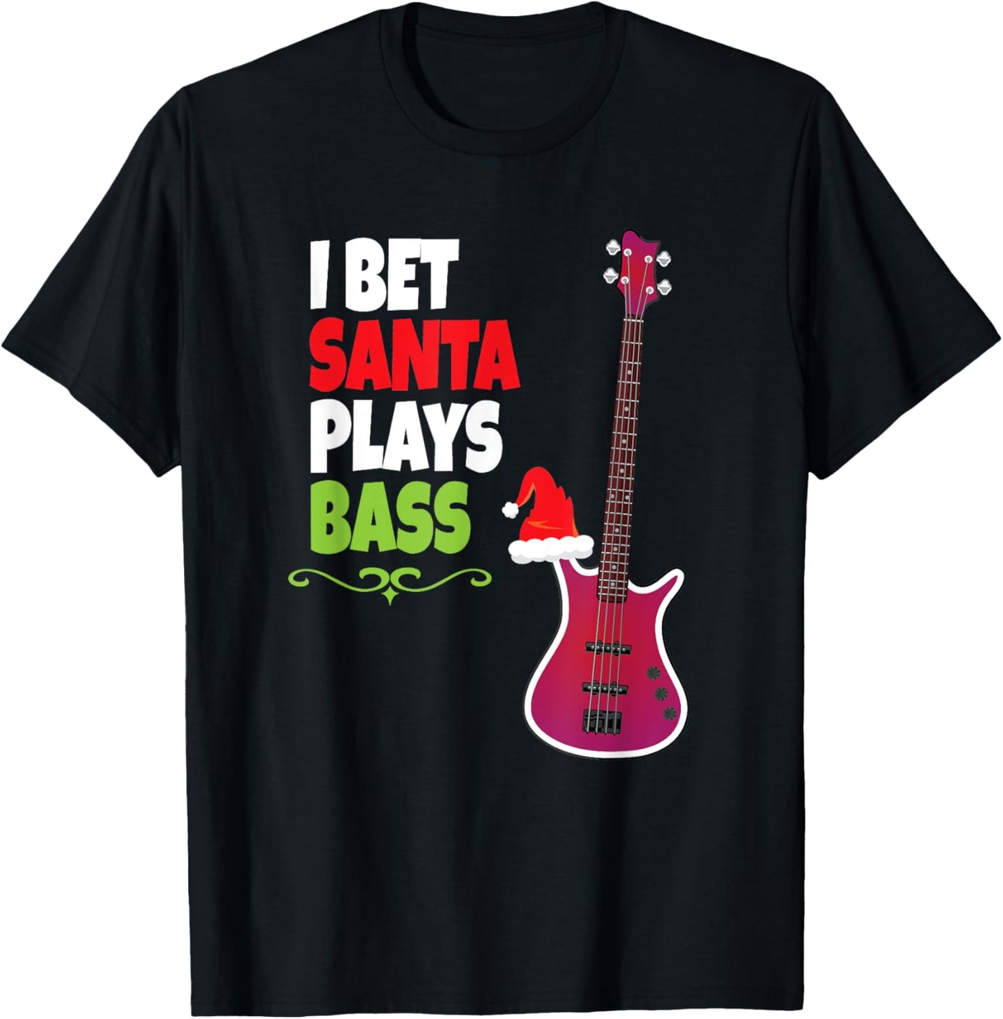 Gift Bass Guitar Player - Cool Santa Christmas T-Shirt - T-Shirt | Black