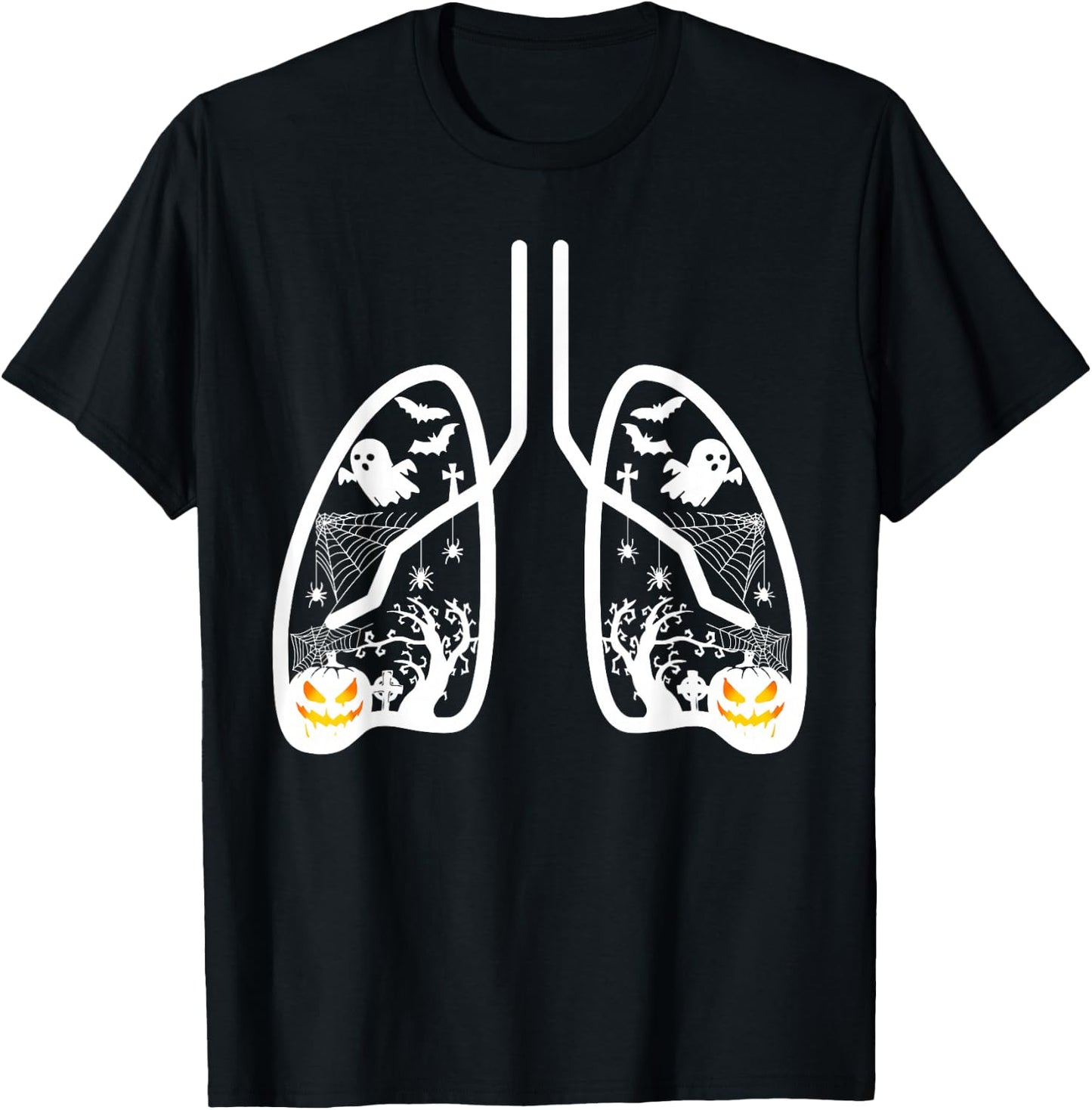 Retro Respiratory Therapist RT Lung Ghost Pumpkin Halloween T-Shirt - T-Shirt | Black