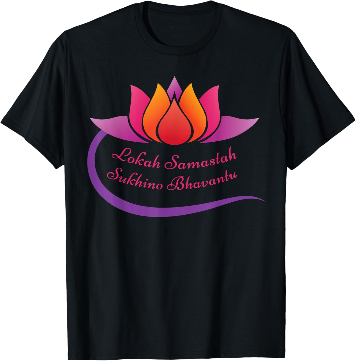 Lokah Samastah Sukhino Bhavantu Meditation Lotus T-Shirt - T-Shirt | Black