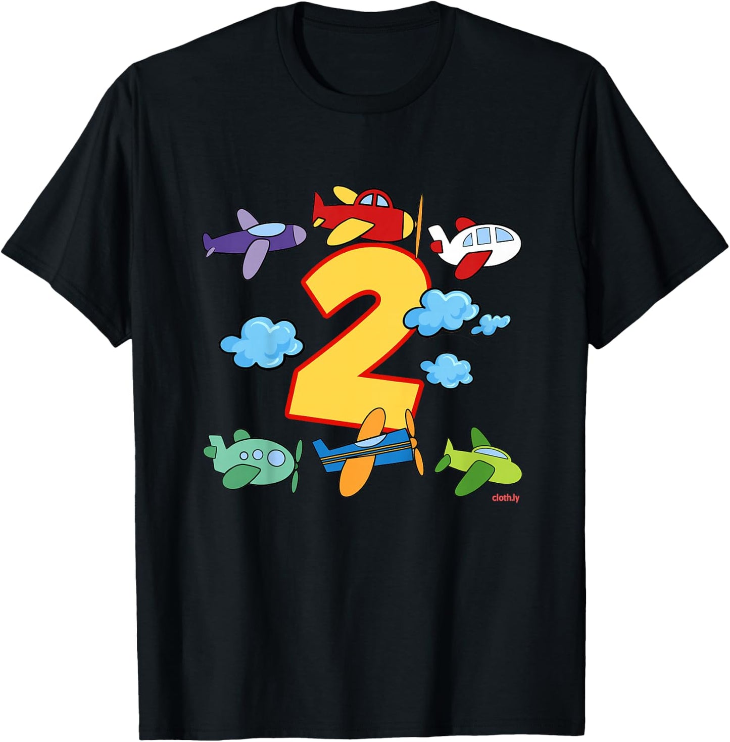 Kids 2nd Birthday Boys Airplane Pilot 2 Years Birthday T-Shirt - T-Shirt | Black