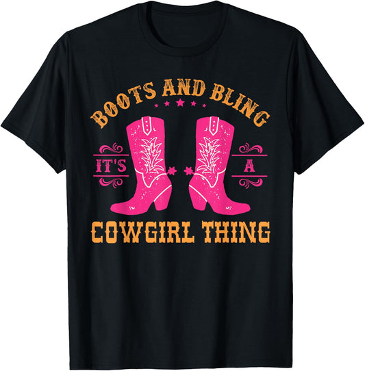boots & bling it's a cowgirl thing Western women T-Shirt - T-Shirt | Black