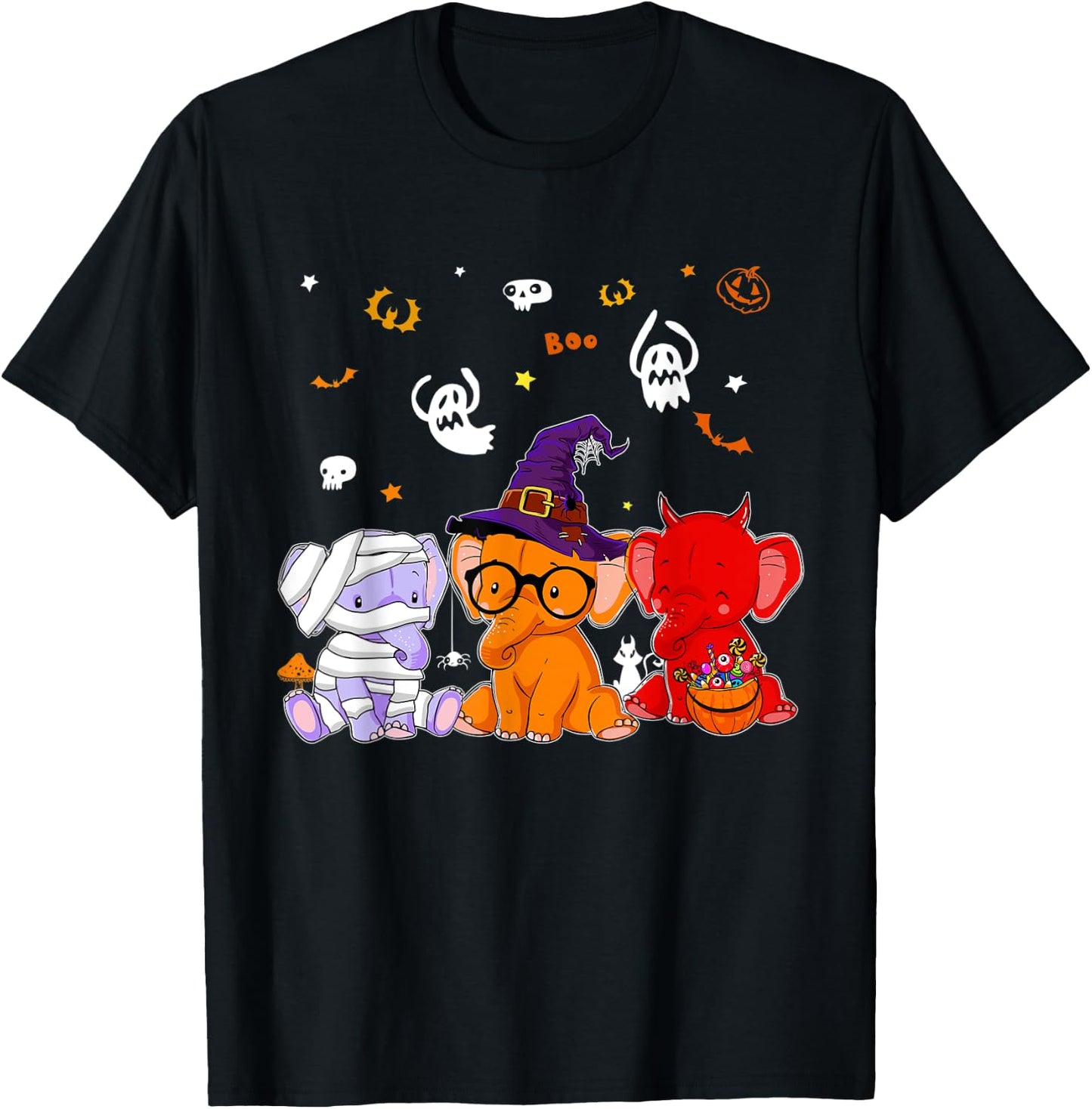 Cute Elephants In Mummy Wicked Witches Devil Halloween T-Shirt - T-Shirt | Black