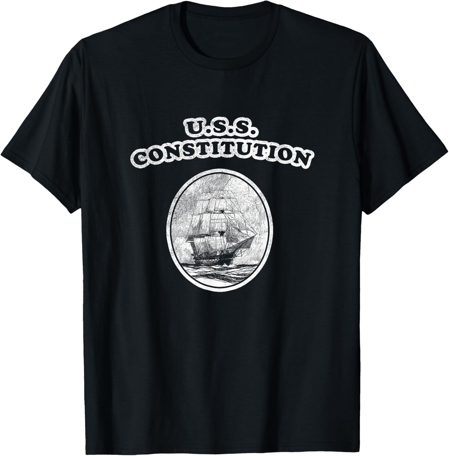 Retro USS Constitution Design by Turbo Volcano T-Shirt - T-Shirt | Black