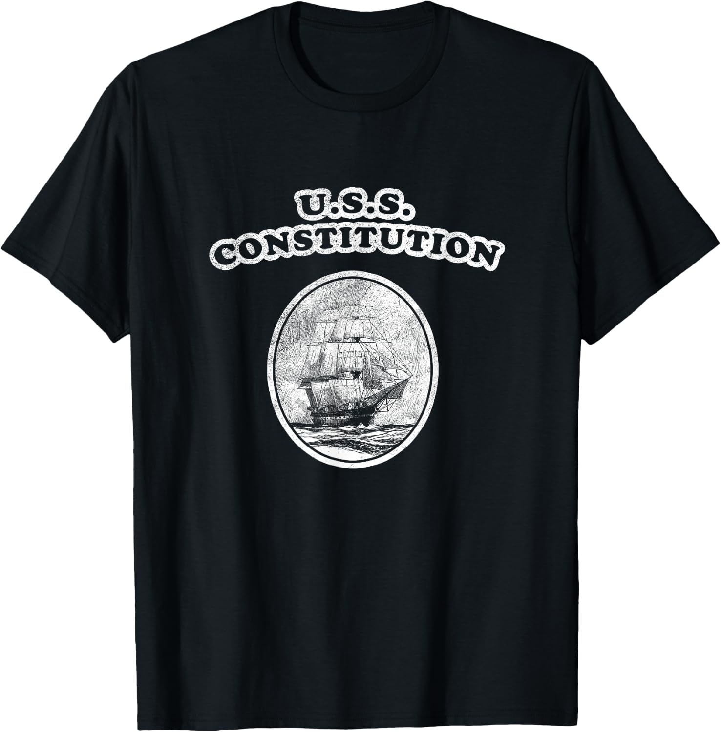 Retro USS Constitution Design by Turbo Volcano T-Shirt - T-Shirt | Black