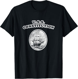Retro USS Constitution Design by Turbo Volcano T-Shirt - T-Shirt | Black