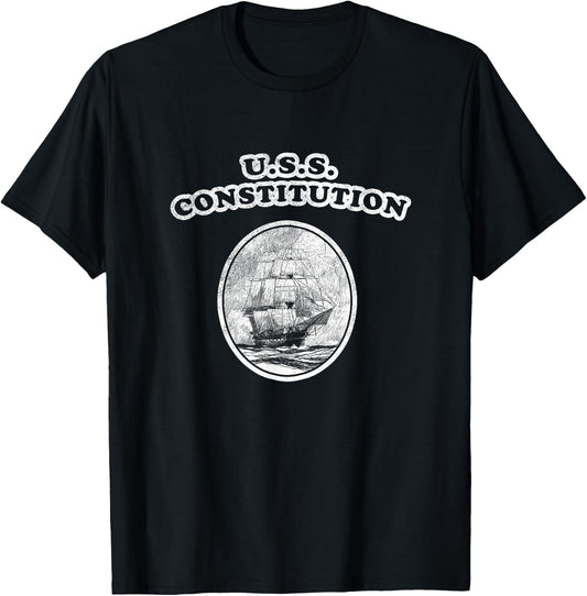 Retro USS Constitution Design by Turbo Volcano T-Shirt - T-Shirt | Black