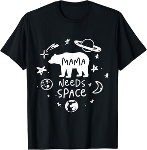 Mama Bear Needs Space Whimsical Doodle Planet Moon T-Shirt - T-Shirt | Black