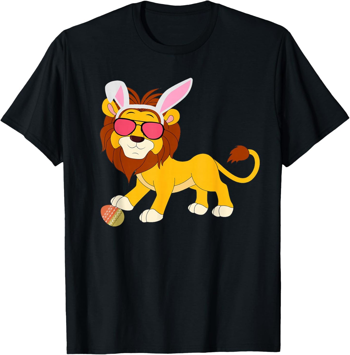 Lion Bunny Ears With Shades on an Easter Day Egg T-Shirt - T-Shirt | Black