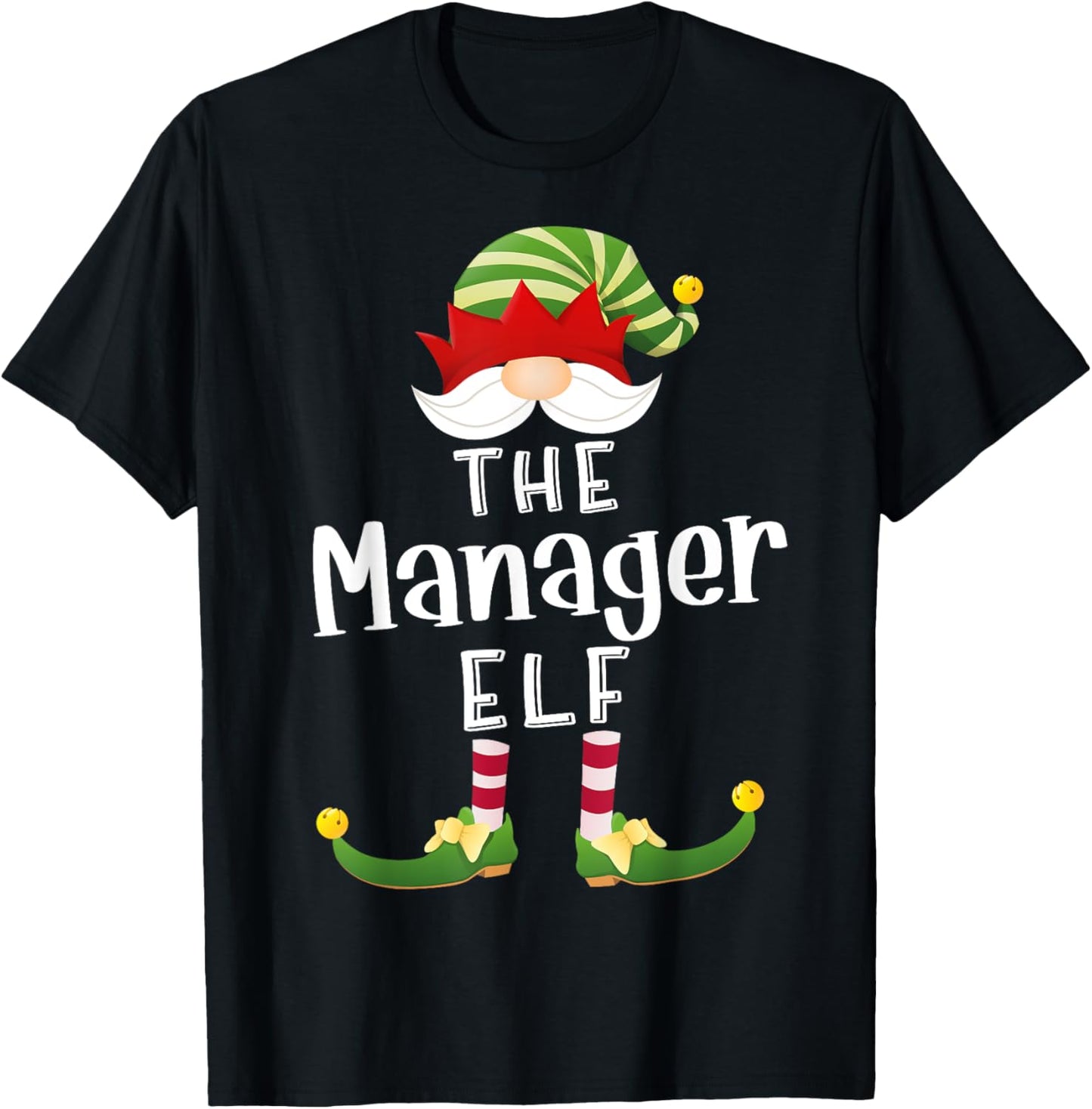 Manager Elf Group Christmas Funny Pajama Party T-Shirt - T-Shirt | Black