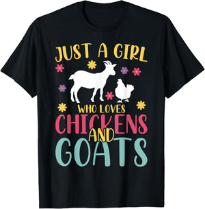 Farmer Women Just A Girl Who Loves Chickens And Goat T-Shirt - T-Shirt | Black