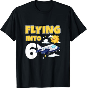 Kids Flying Into 6 Airplane Pilot Year Old 6th Birthday T-Shirt - T-Shirt | Black