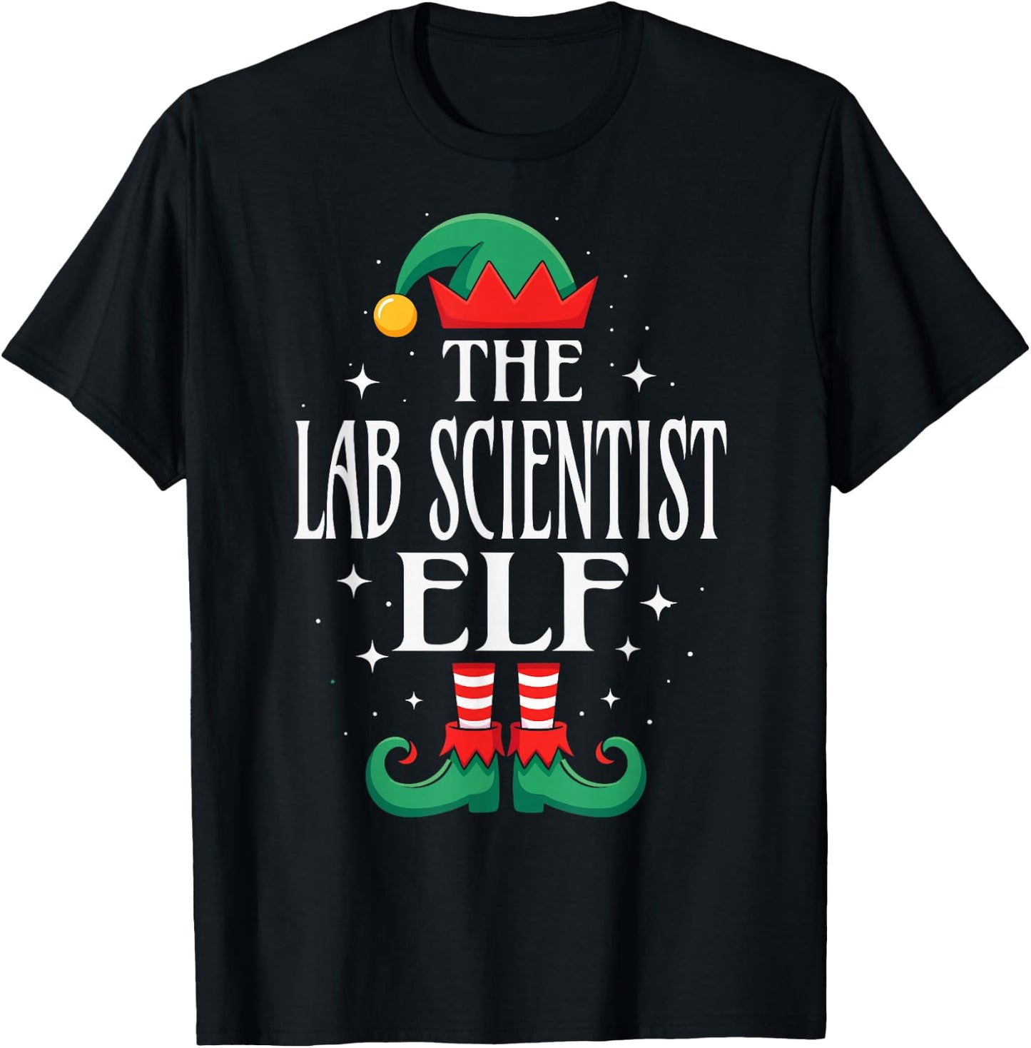Lab Scientist Elf Job Title Funny Christmas Matching Xmas T-Shirt - T-Shirt | Black