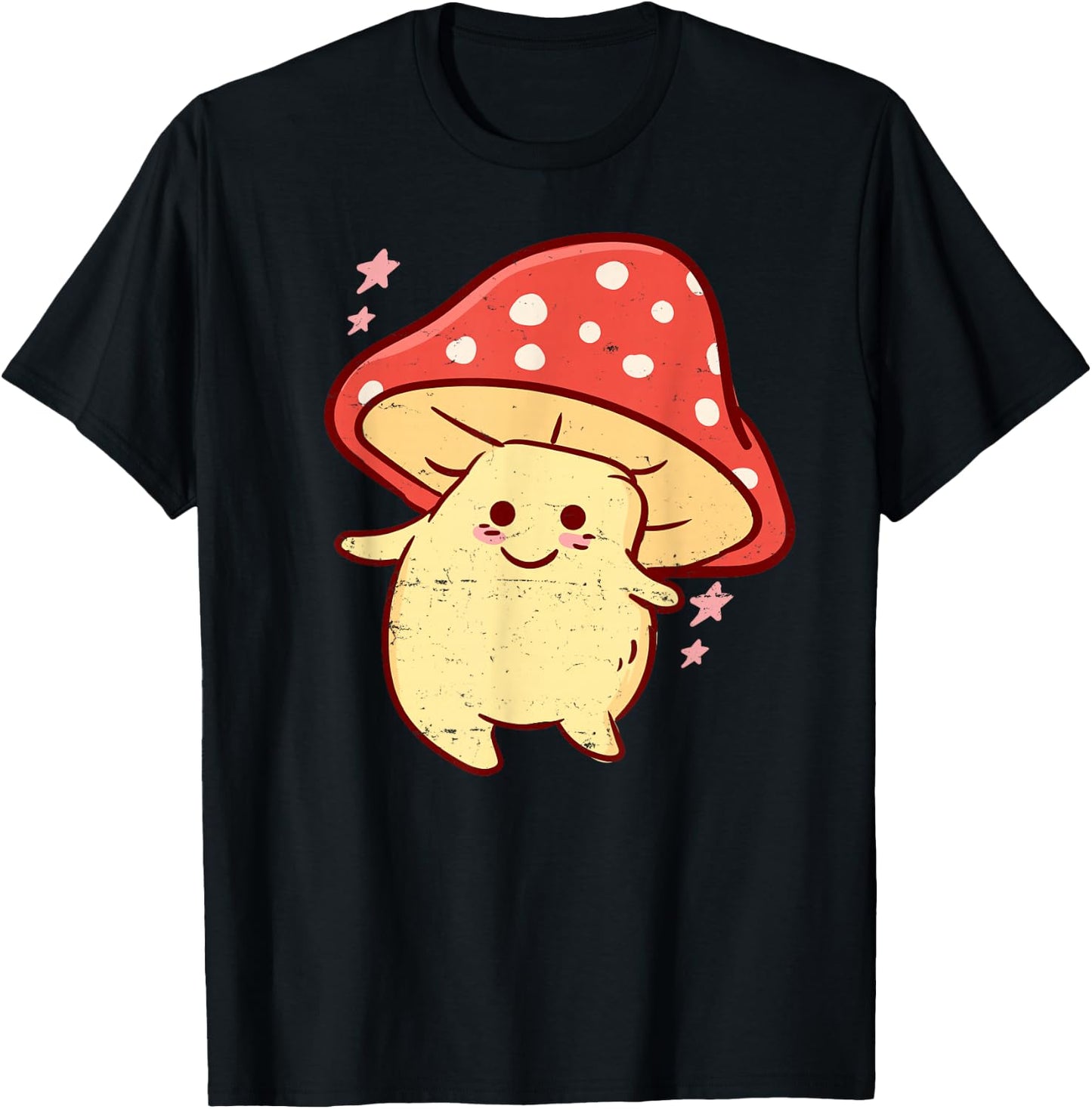 Cute Kawaii Anime - Mushroom - Fly Agaric Aesthetic Japanese T-Shirt - T-Shirt | Black