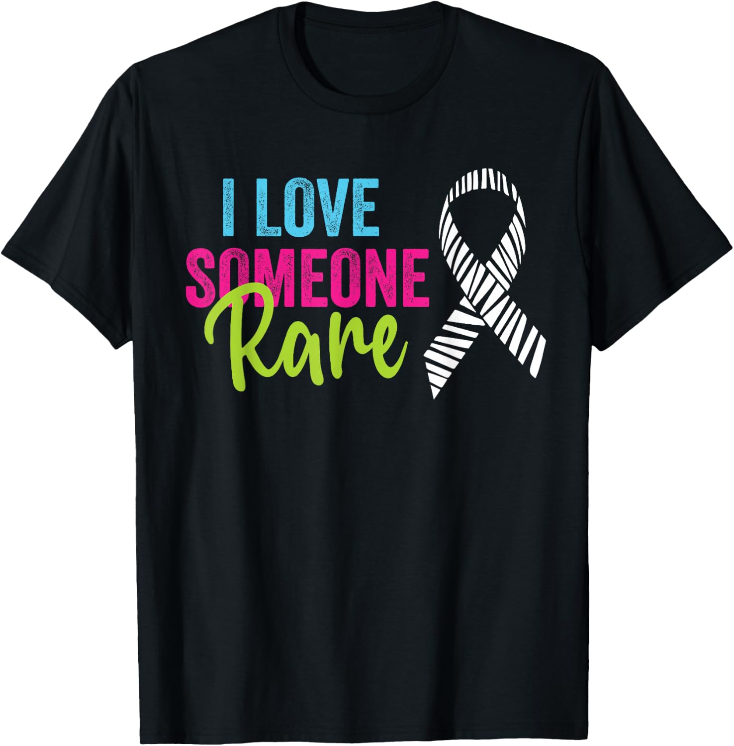 Rare Disease Awareness Zebra Ribbon, I Love Someone Rare T-Shirt - T-Shirt | Black
