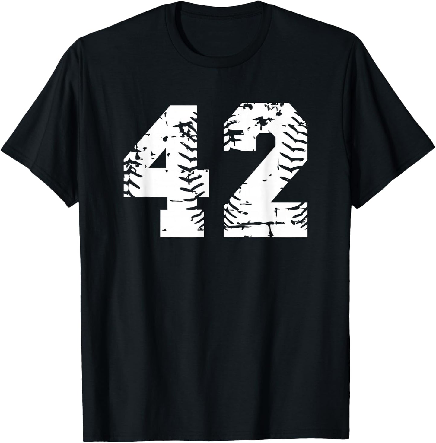 Number #42 Baseball Softball White Number T-Shirt - T-Shirt | Black