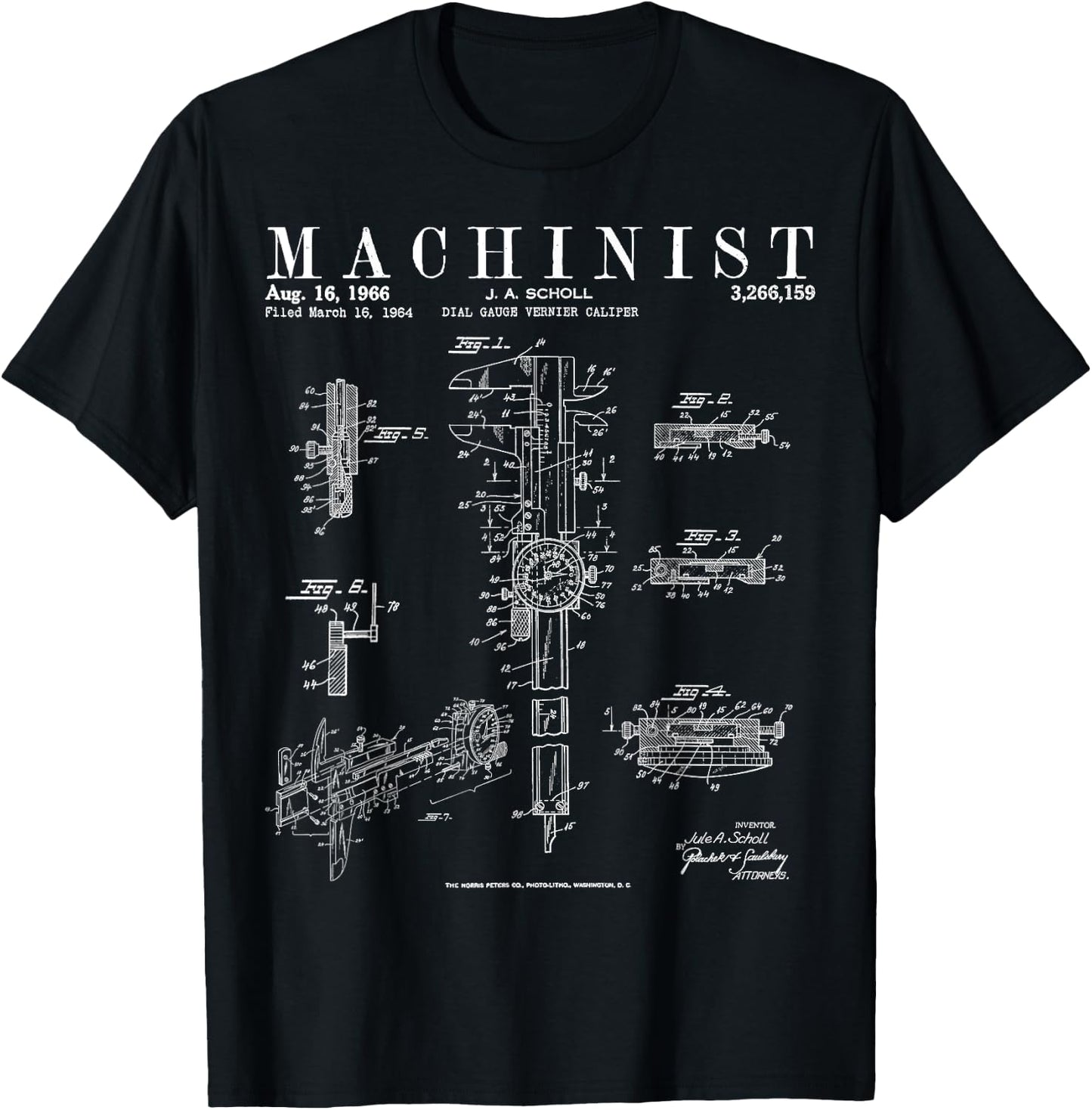 Funny Machinist Vintage Dial Caliper Patent Print Drawing T-Shirt - T-Shirt | Black