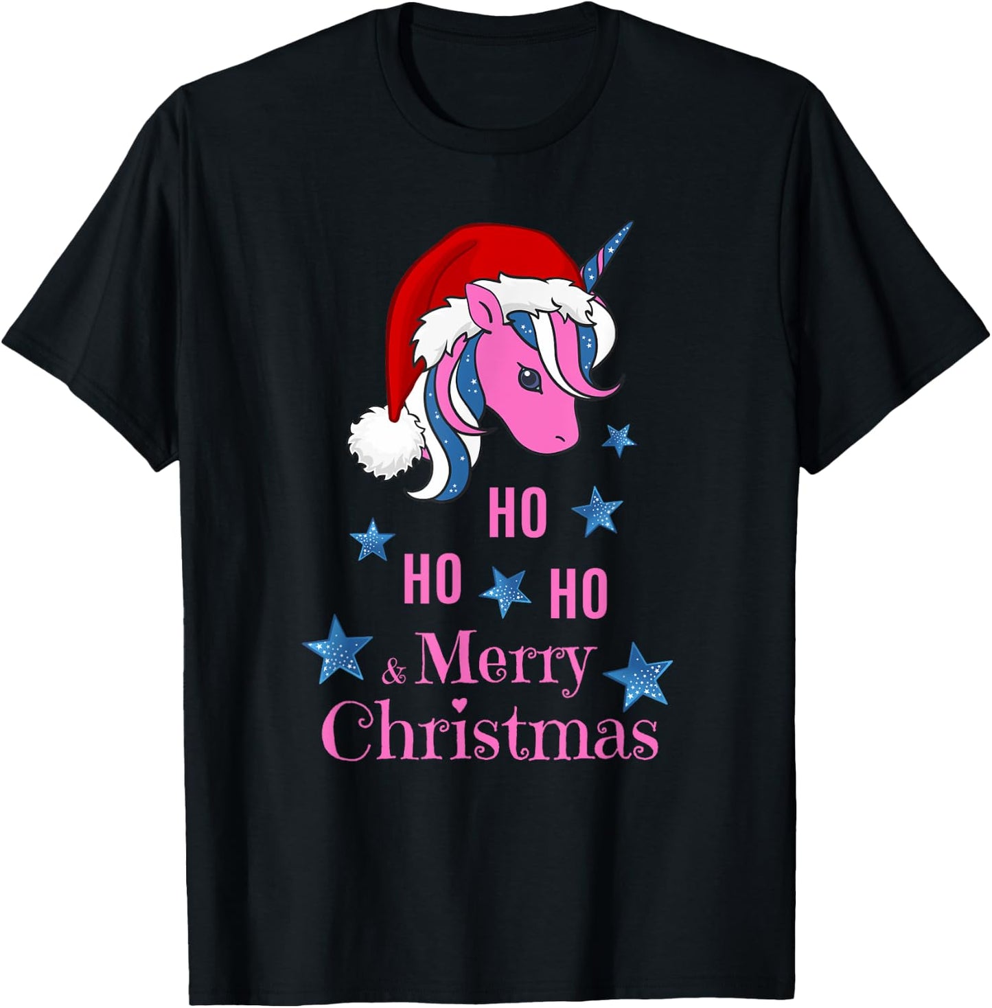Pink Unicorn Santa Merry Christmas T-Shirt - T-Shirt | Black