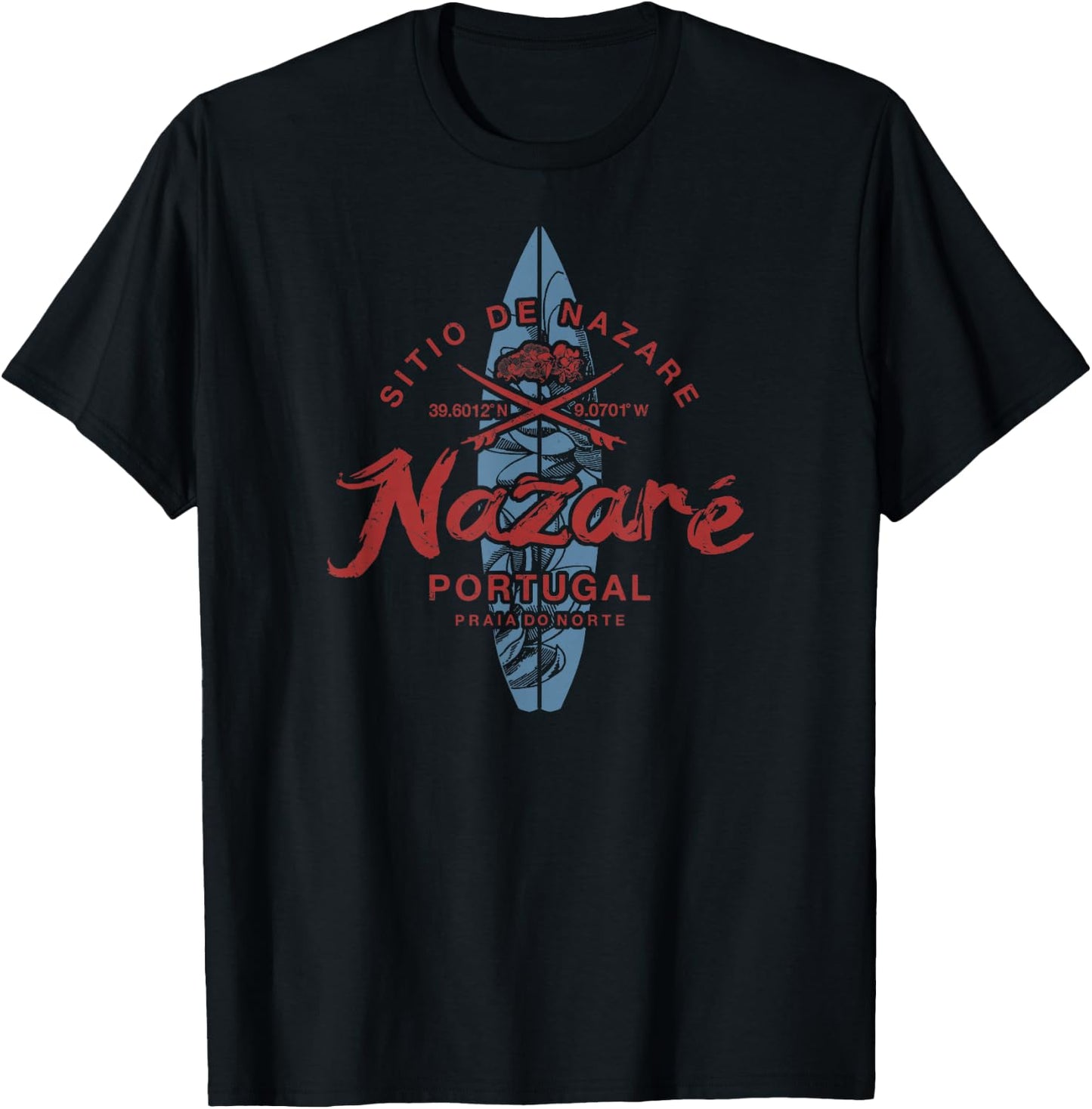 Nazare Portugal Surfing Vintage T-Shirt - T-Shirt | Black