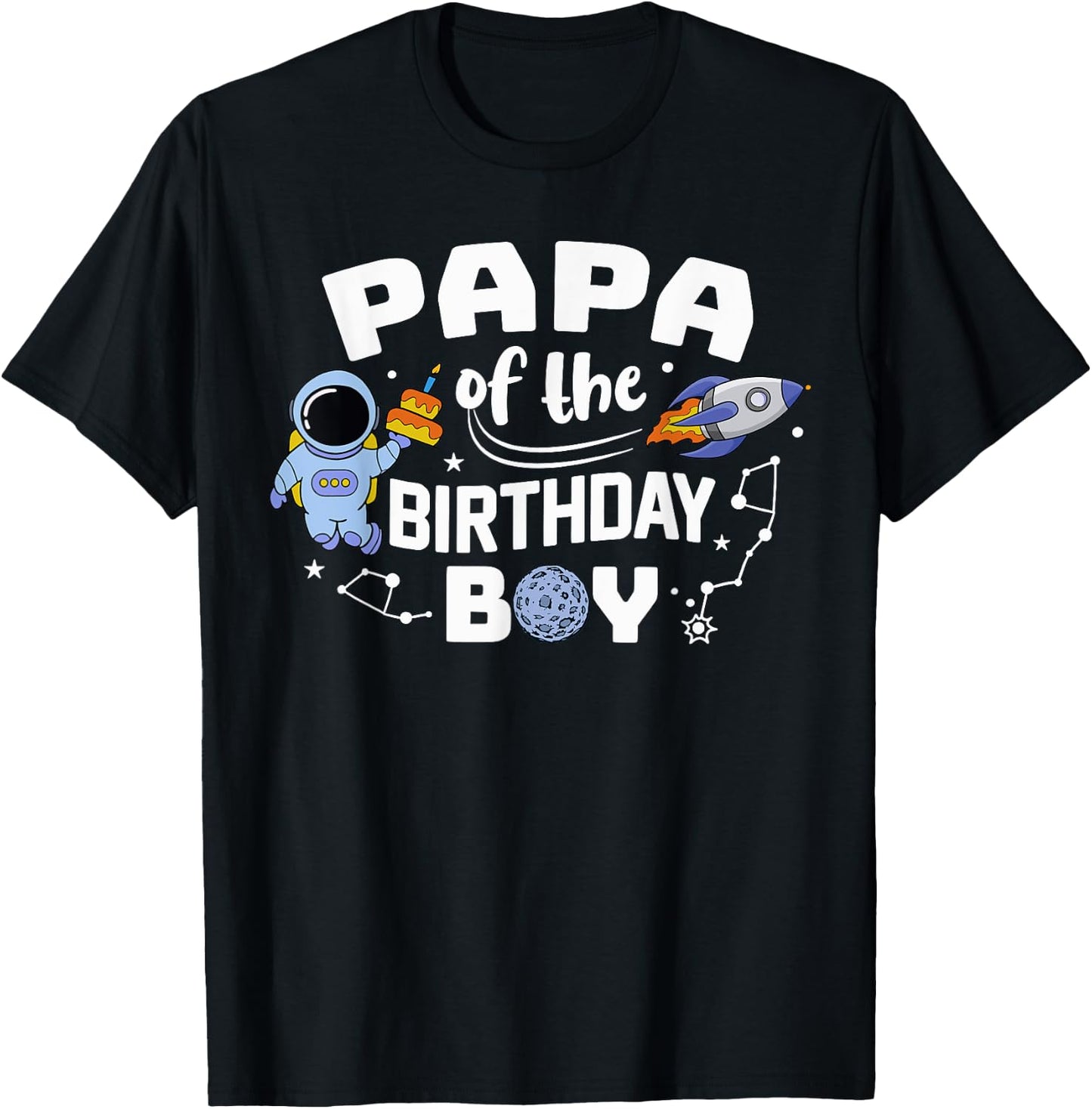 Papa Of The Birthday Boy Astronaut Family Space Planets T-Shirt - T-Shirt | Black