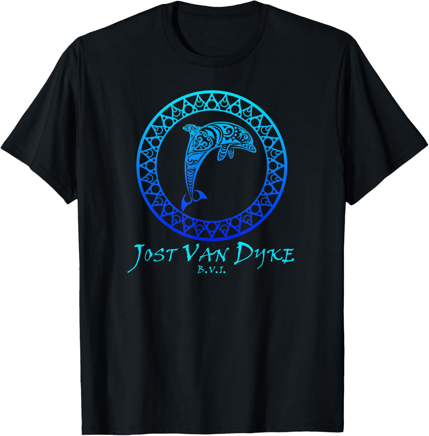 Jost Van Dyke, BVI Vintage Retro Tribal Dolphin Vacation T-Shirt - T-Shirt | Black