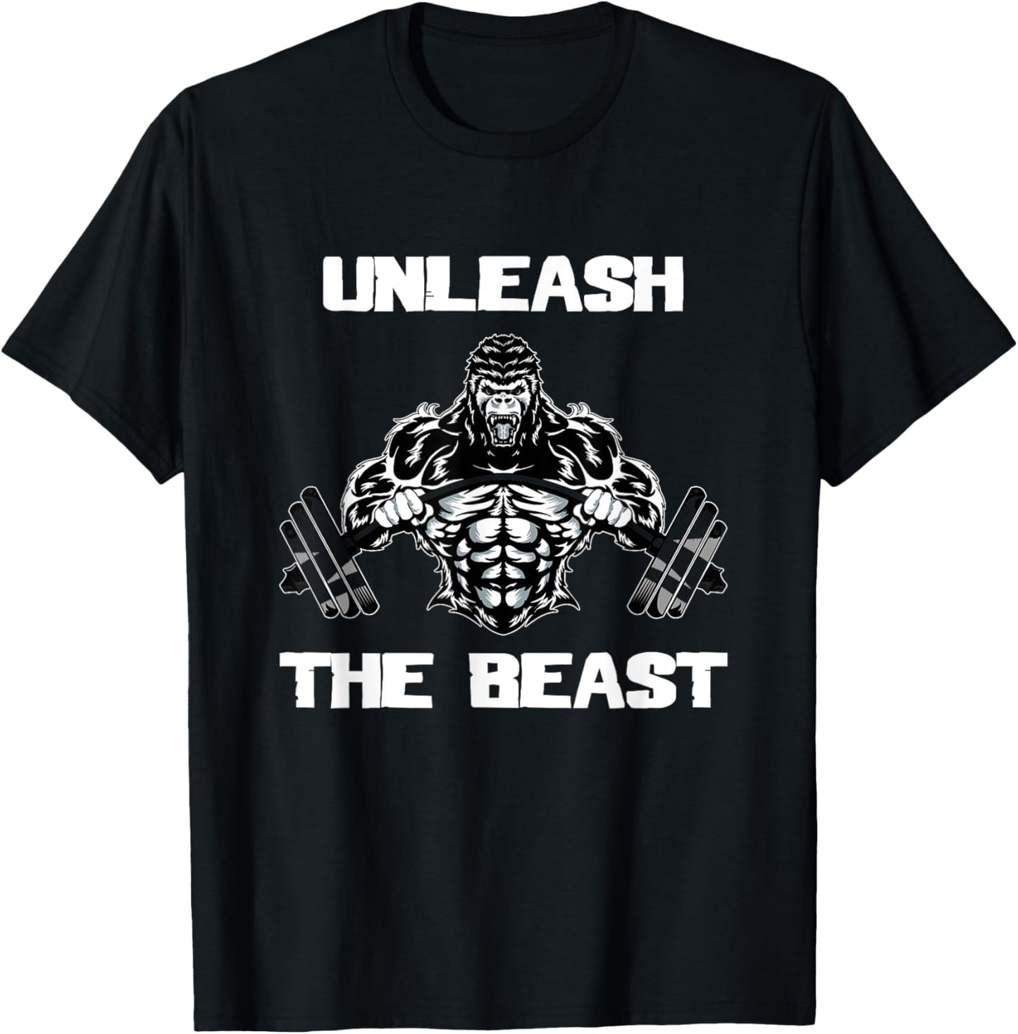 Unleash The Beast Gorilla Bodybuilding Motivational Gift T-Shirt - T-Shirt | Black