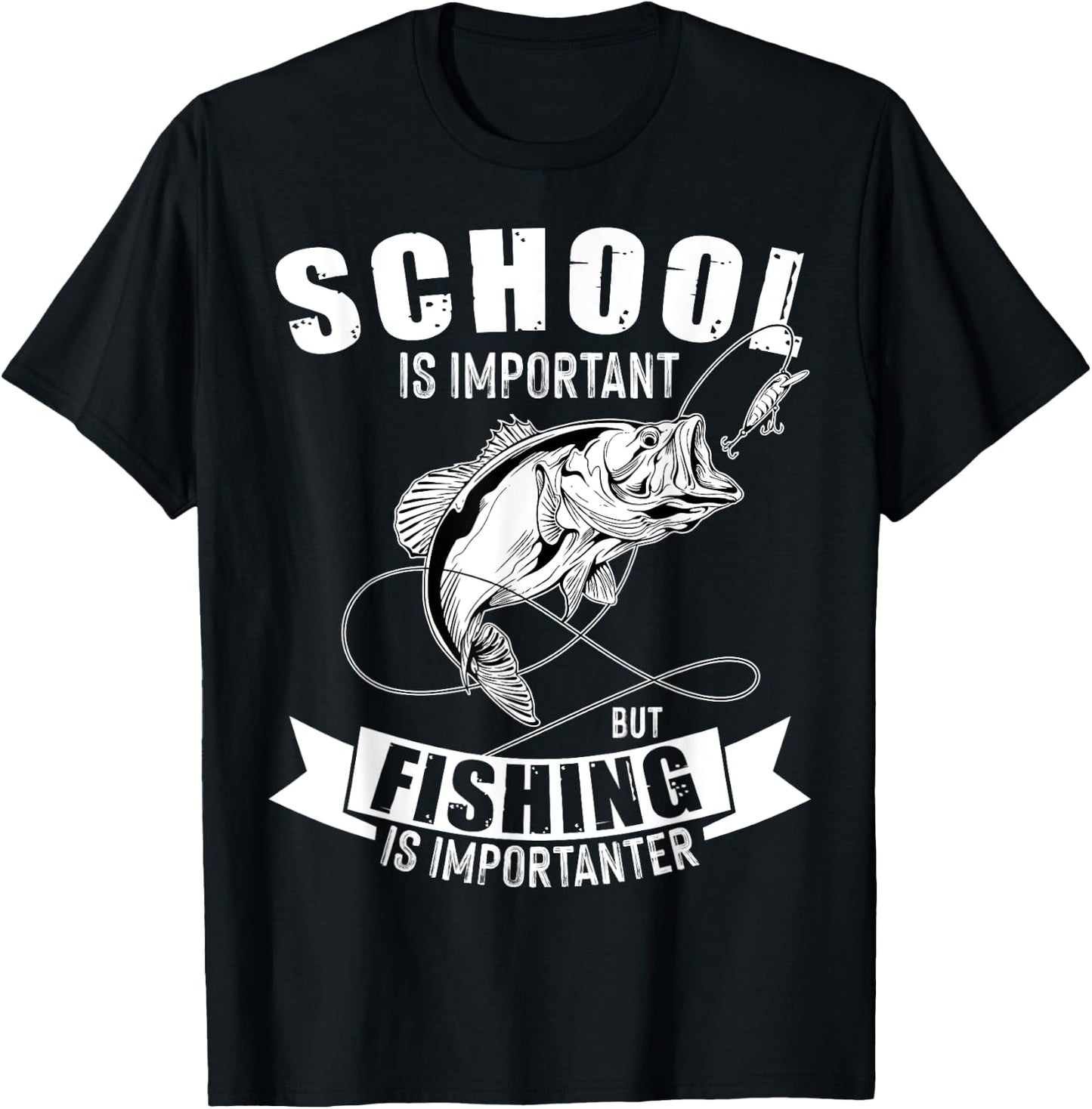 School Is Important But Fishing Is Importanter Vintage T-Shirt - T-Shirt | Black