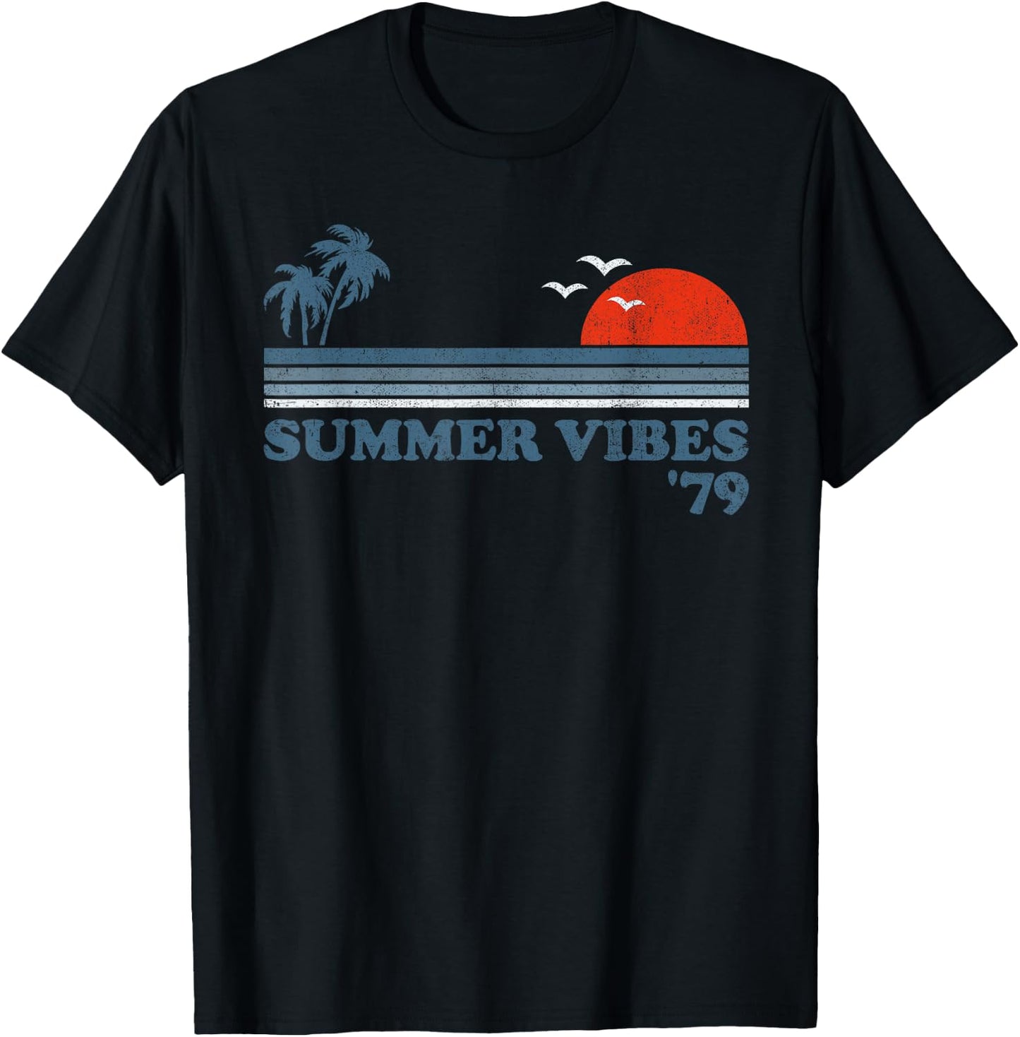 Summer Vibes Vintage Beach Retro Sunset 70's Vacation T-Shirt - T-Shirt | Black