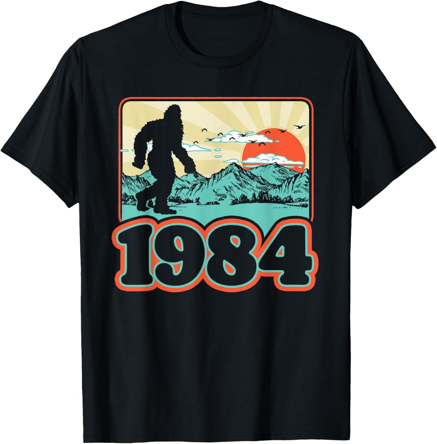 Retro Bigfoot Mountains 40th Birthday 1984 Sasquatch Forty T-Shirt - T-Shirt | Black