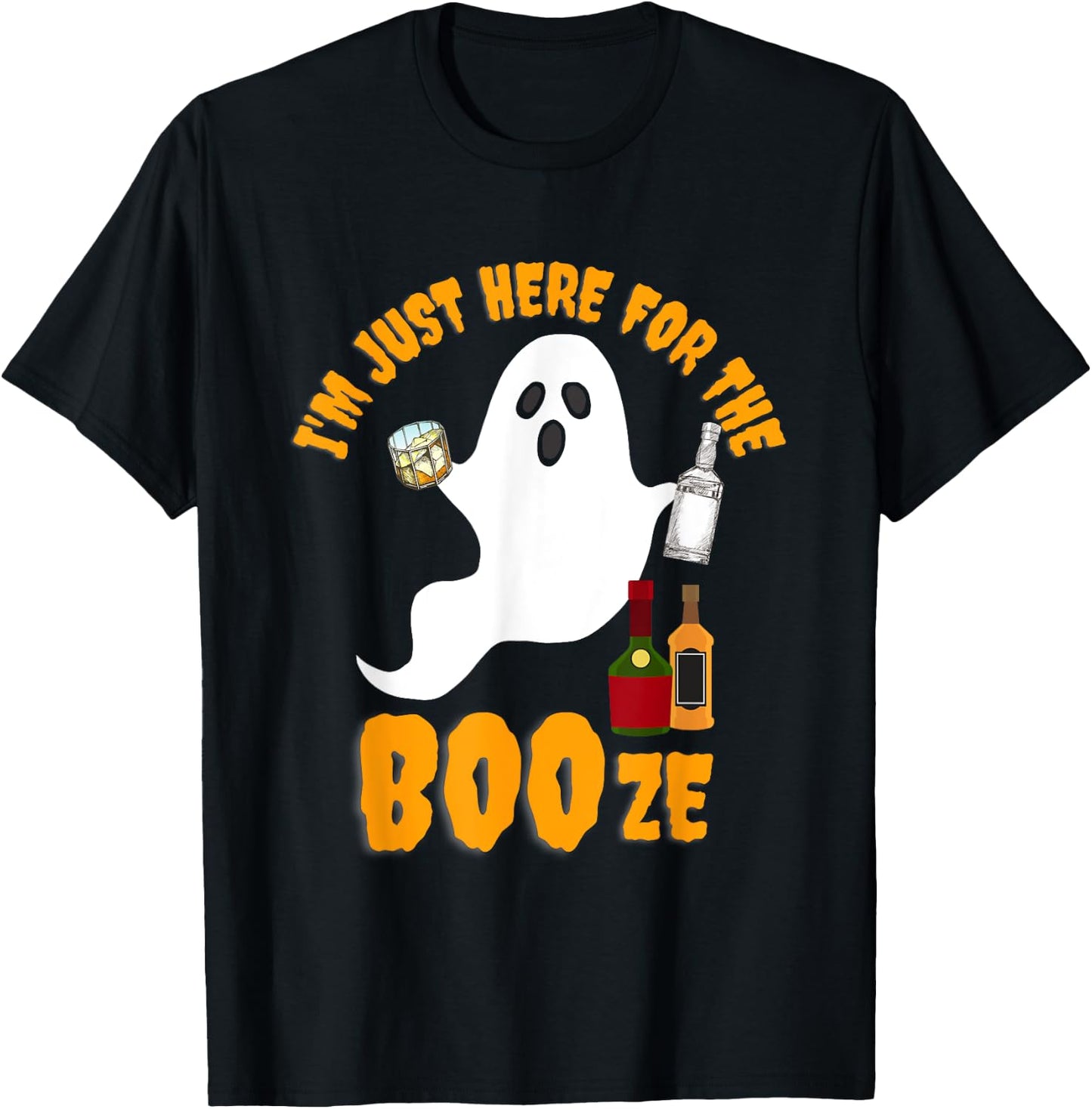 I'm Just Here for the Boos Booze Bourbon Drinking Halloween T-Shirt - T-Shirt | Black