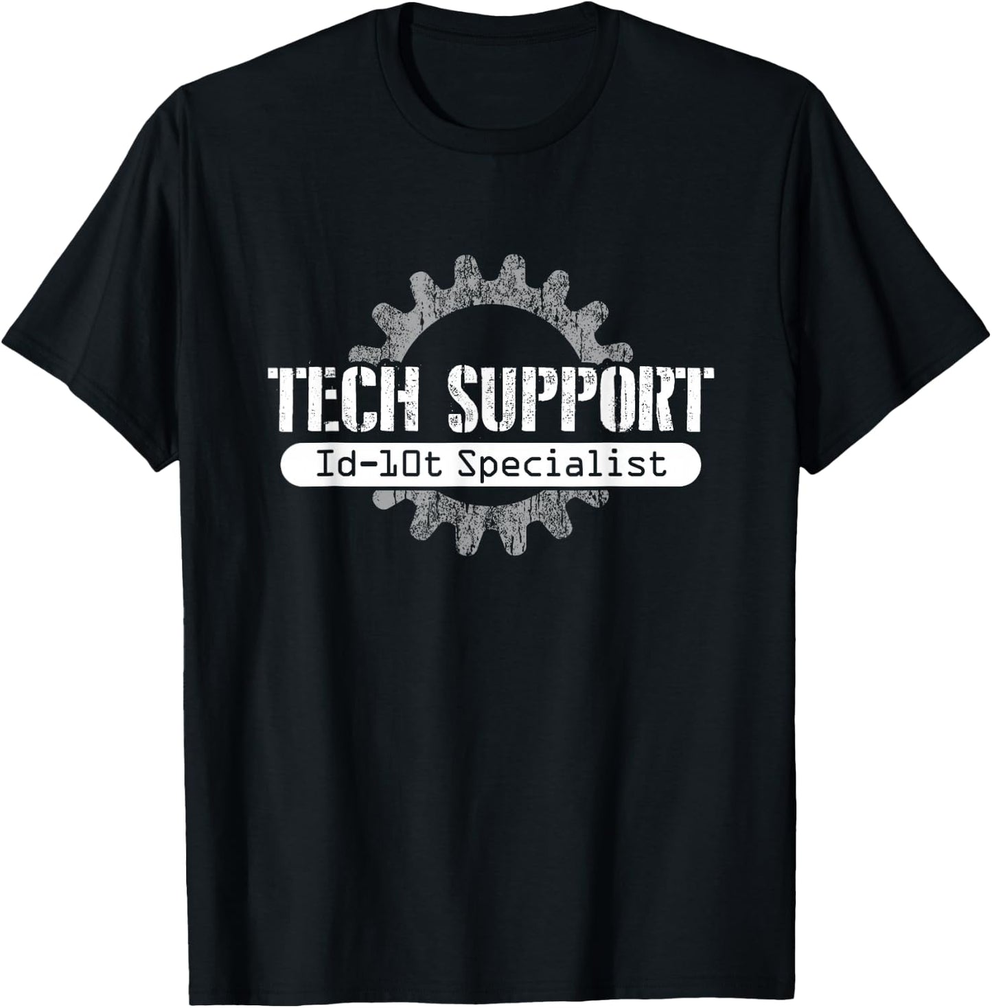 Funny I.T Tech Support ID10T Computer Idiot Joke, Distressed T-Shirt - T-Shirt | Black