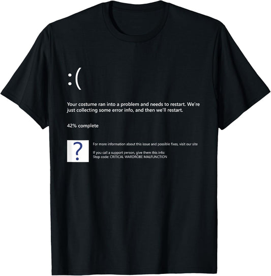 Blue Screen of Death BSOD Quick Funny Lazy Group Costume T-Shirt - T-Shirt | Black