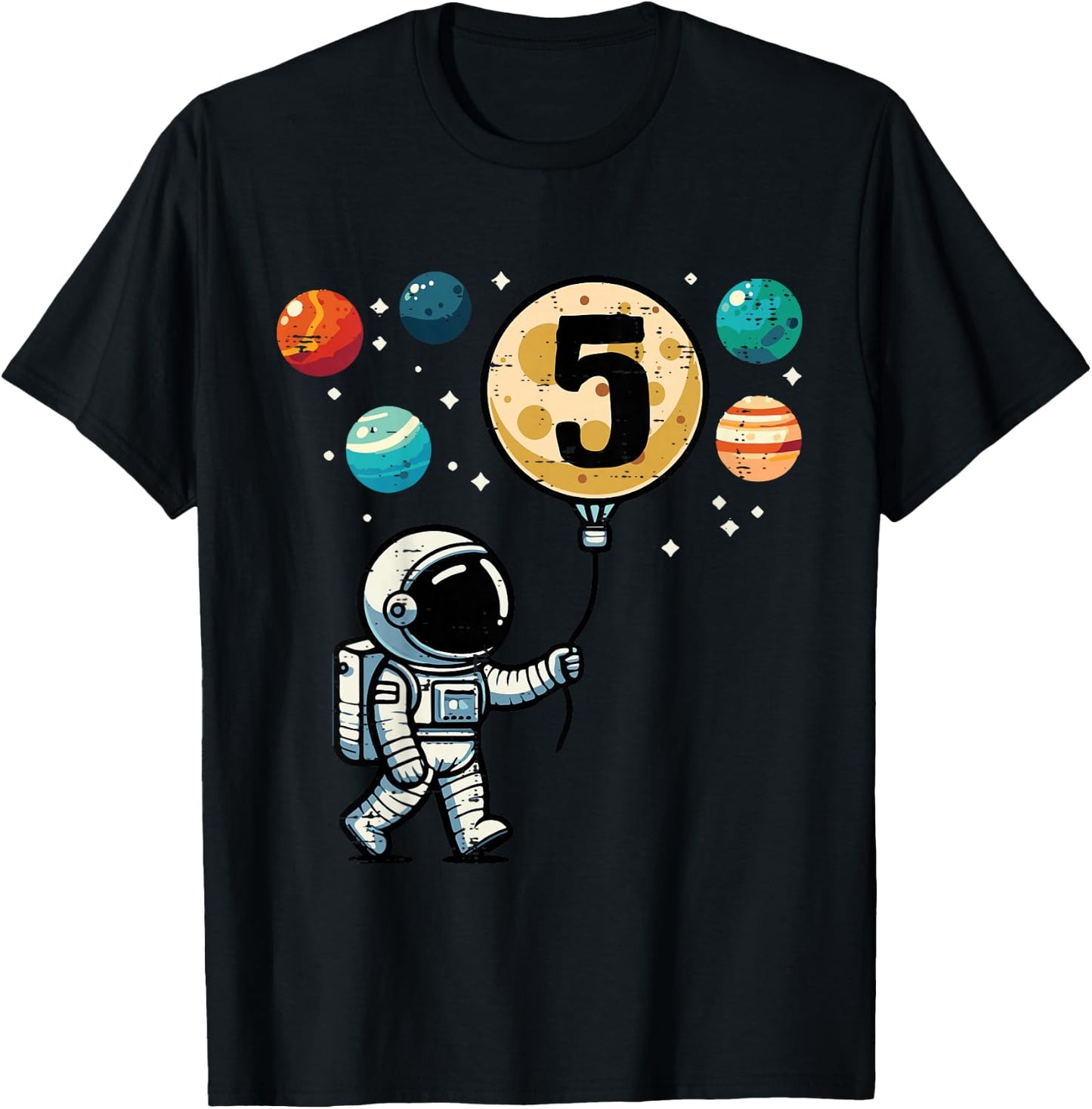 Kids 5th Birthday Astronaut Planets 5 Year Old Bday Boys Kids T-Shirt - T-Shirt | Black