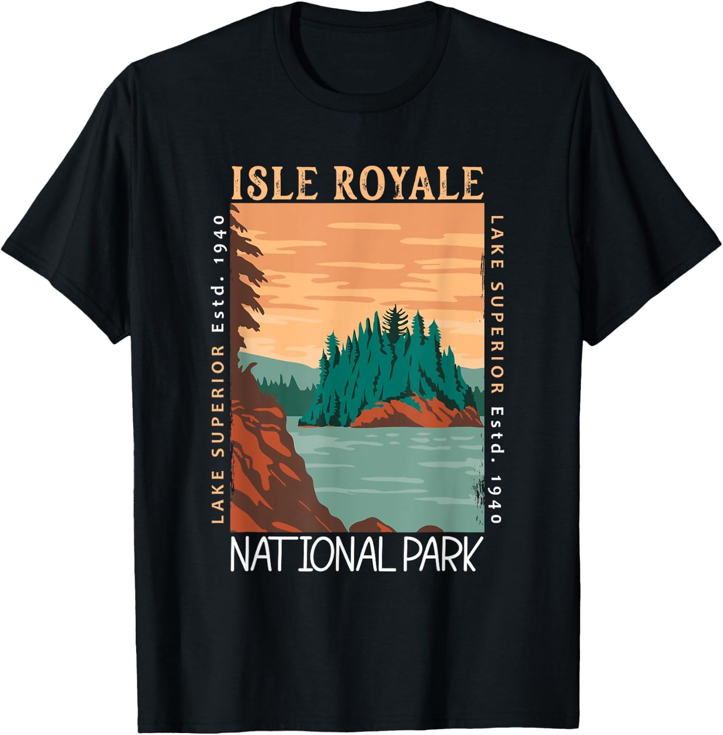Isle Royale National Park Lake Superior Distressed Vintage T-Shirt - T-Shirt | Black