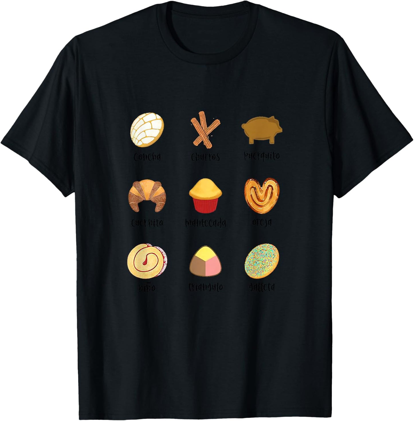Pan Dulce Mexican Food Pan Dulce Concha Pan Latina Spanish , White T-Shirt - T-Shirt | Black