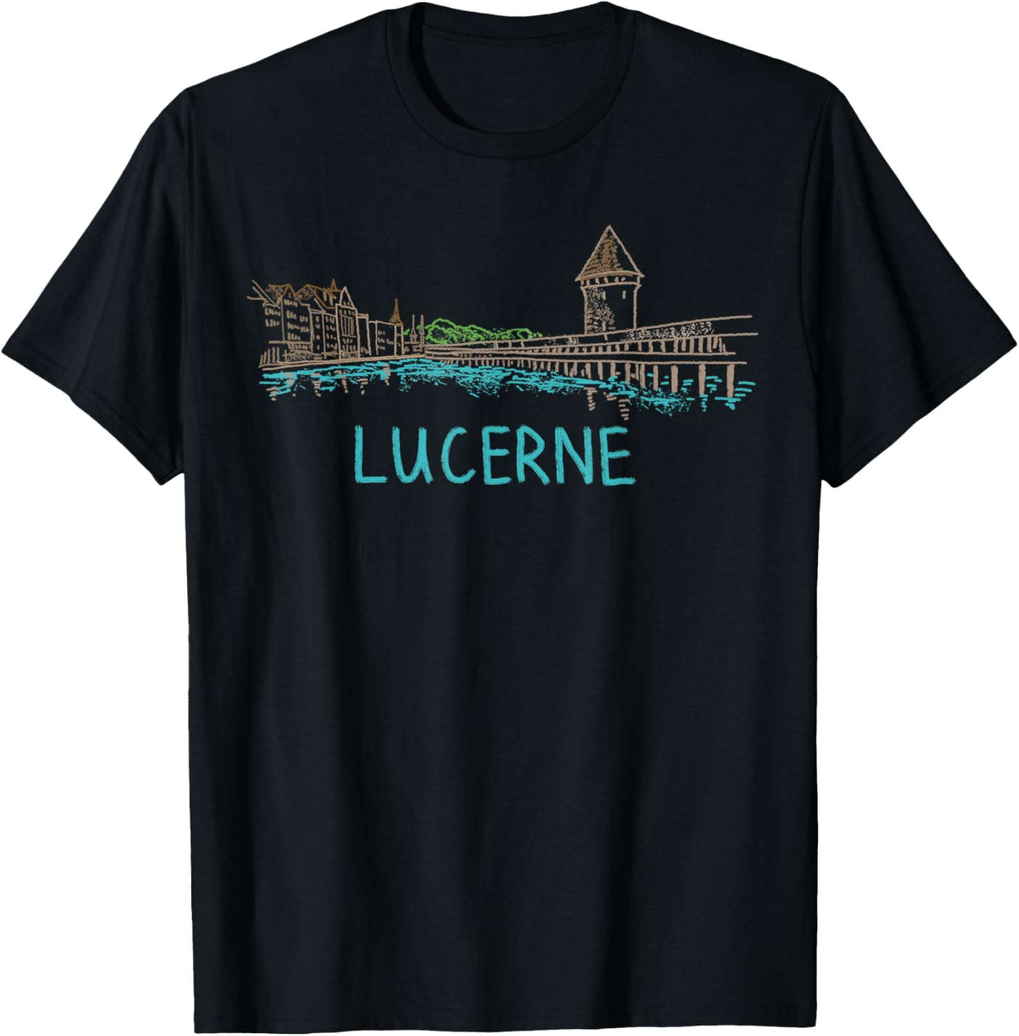 Lucerne Switzerland Art Gift Men Women T-Shirt - T-Shirt | Black