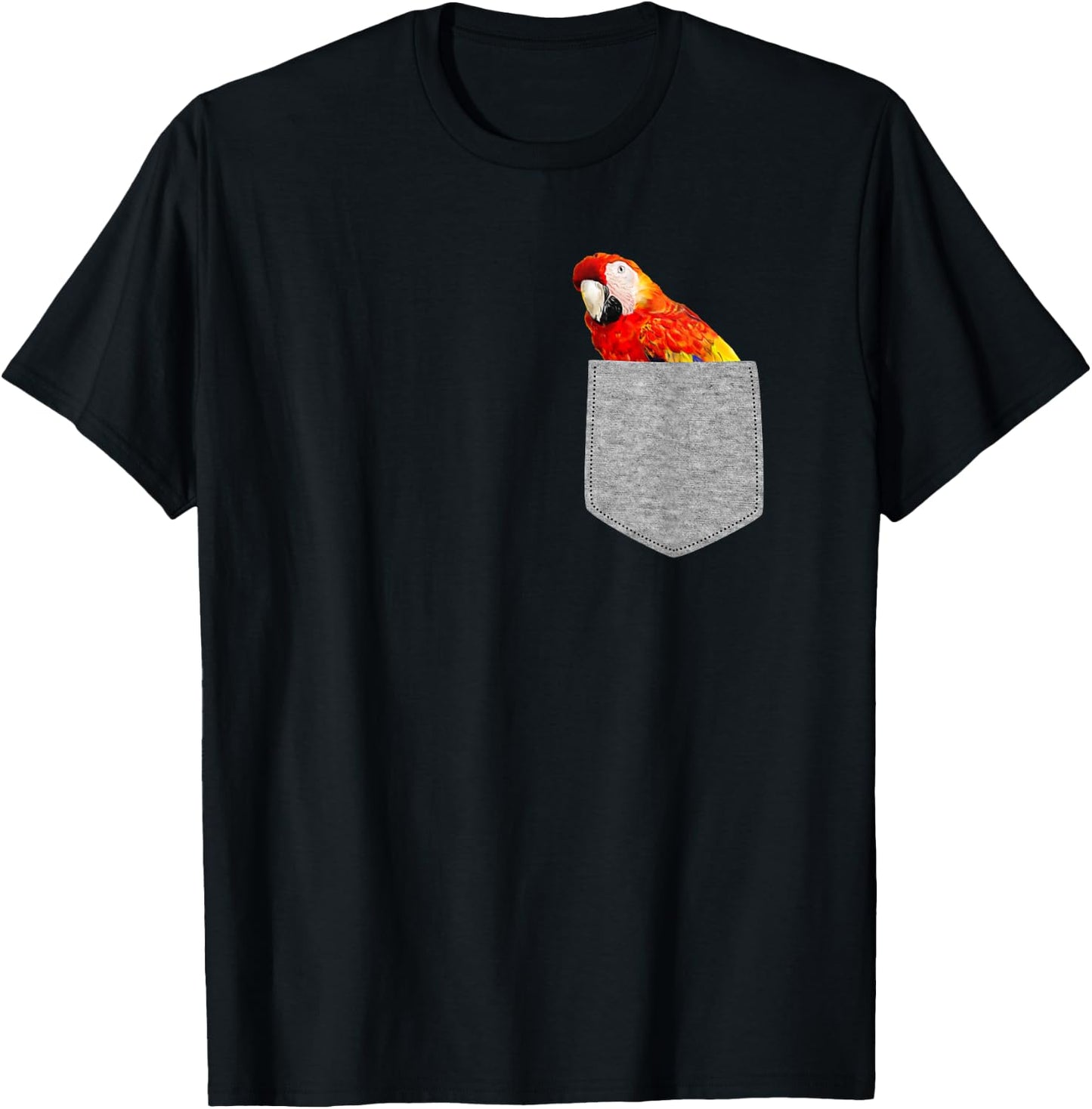 Fake Pocket Red Macaw Parrot Funny Bird Cool Novelty T-Shirt - T-Shirt | Black