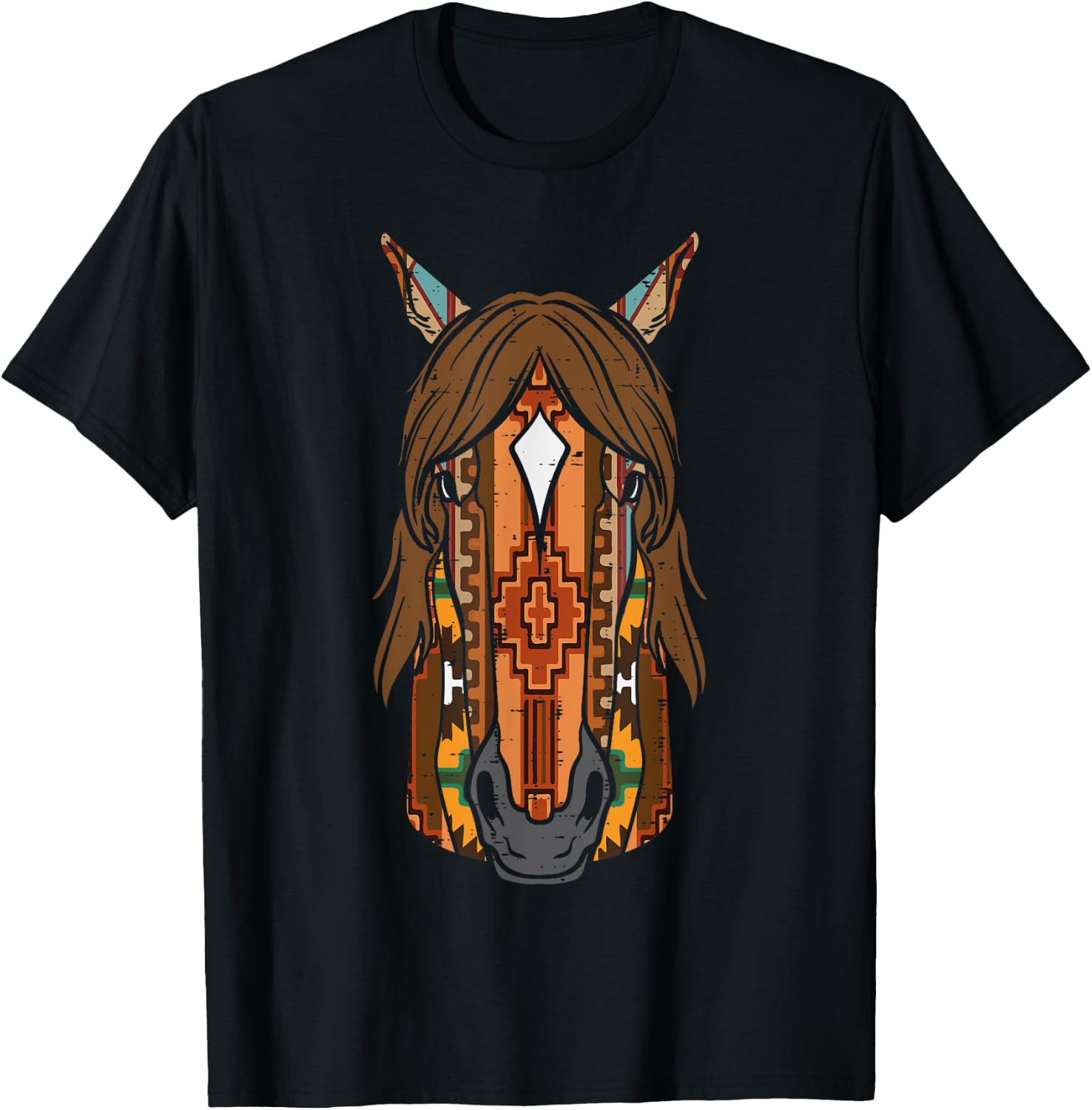 Horse Head Native American Print Vintage Men Women Kids T-Shirt - T-Shirt | Black