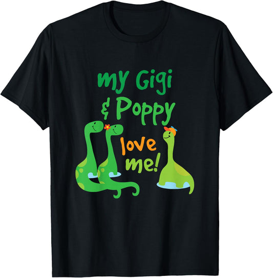 Kids Gigi and Poppy Love Me Grandson Dinosaur T-Shirt - T-Shirt | Black
