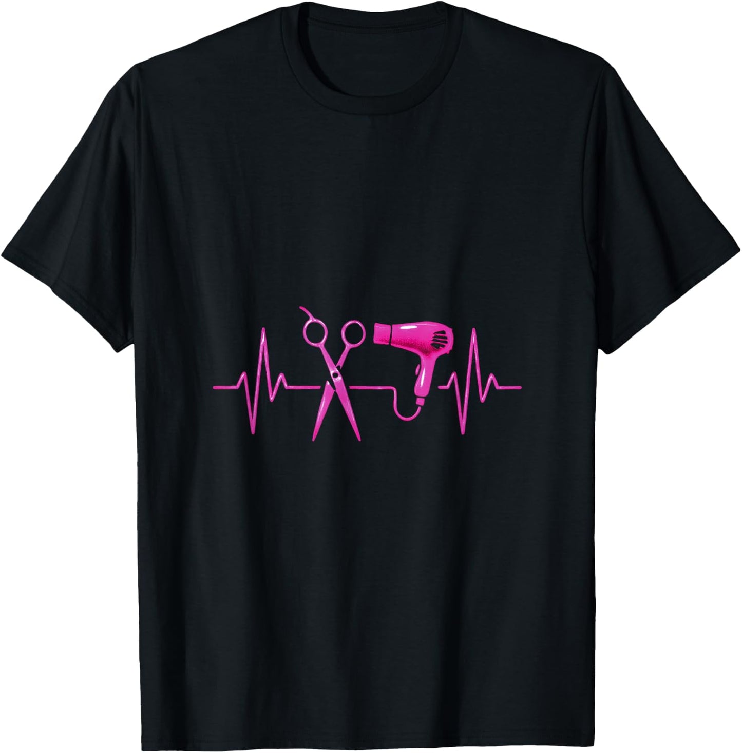 Scissors and Dryer Heartbeat - Hairdresser Salon Style T-Shirt - T-Shirt | Black