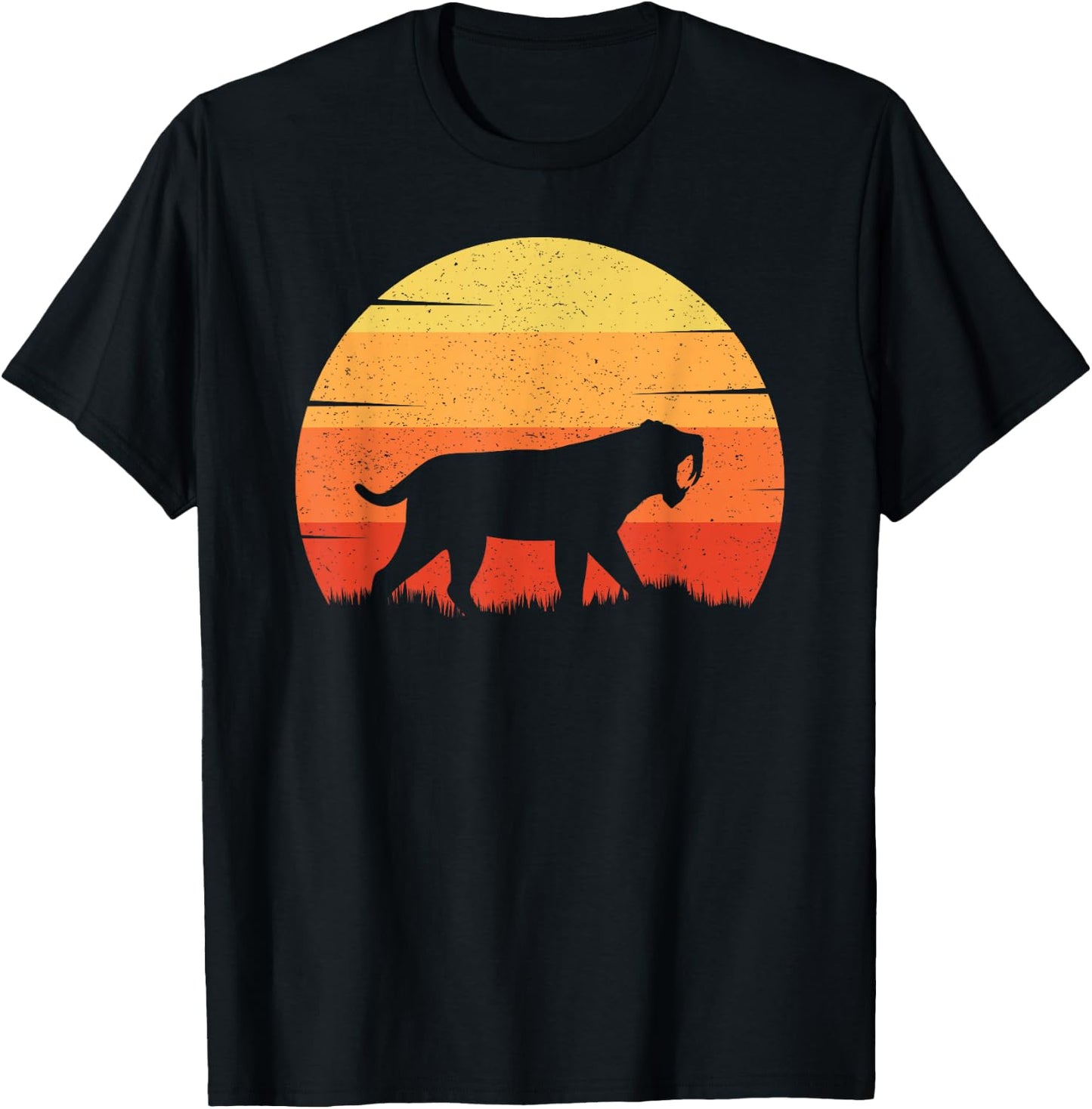 Gifts for Archaeologists & Paleontologists Co. Smilodon Prehistoric Saber-Tooth Tiger Mountain Sabertooth -Adults, -Kids Black Cotton 60%, Polyester 40% Short Sleeve T-Shirt - T-Shirt | Black