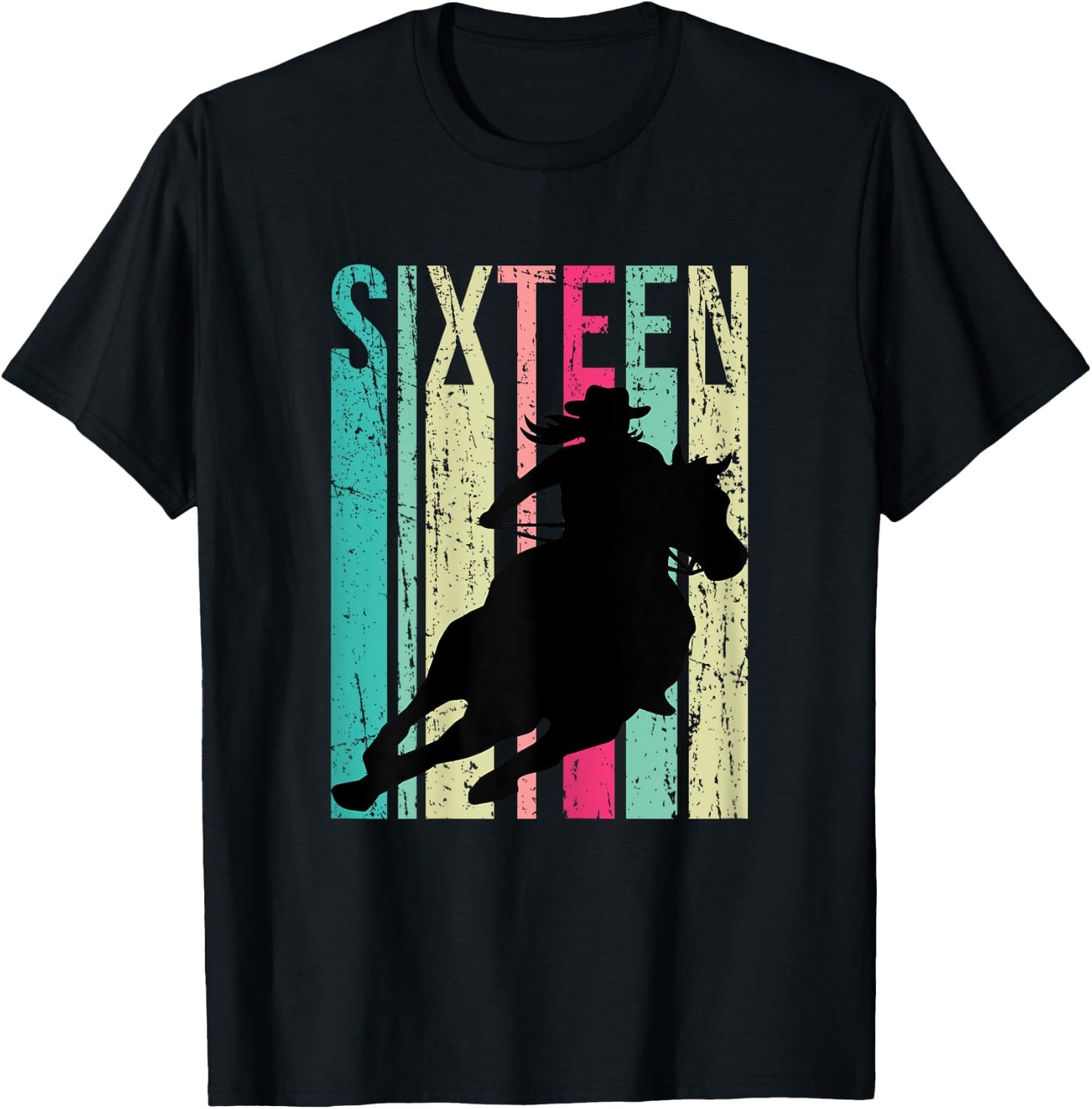 Retro Rodeo 16th Birthday Horse Lover Cowgirl Country 16 T-Shirt - T-Shirt | Black