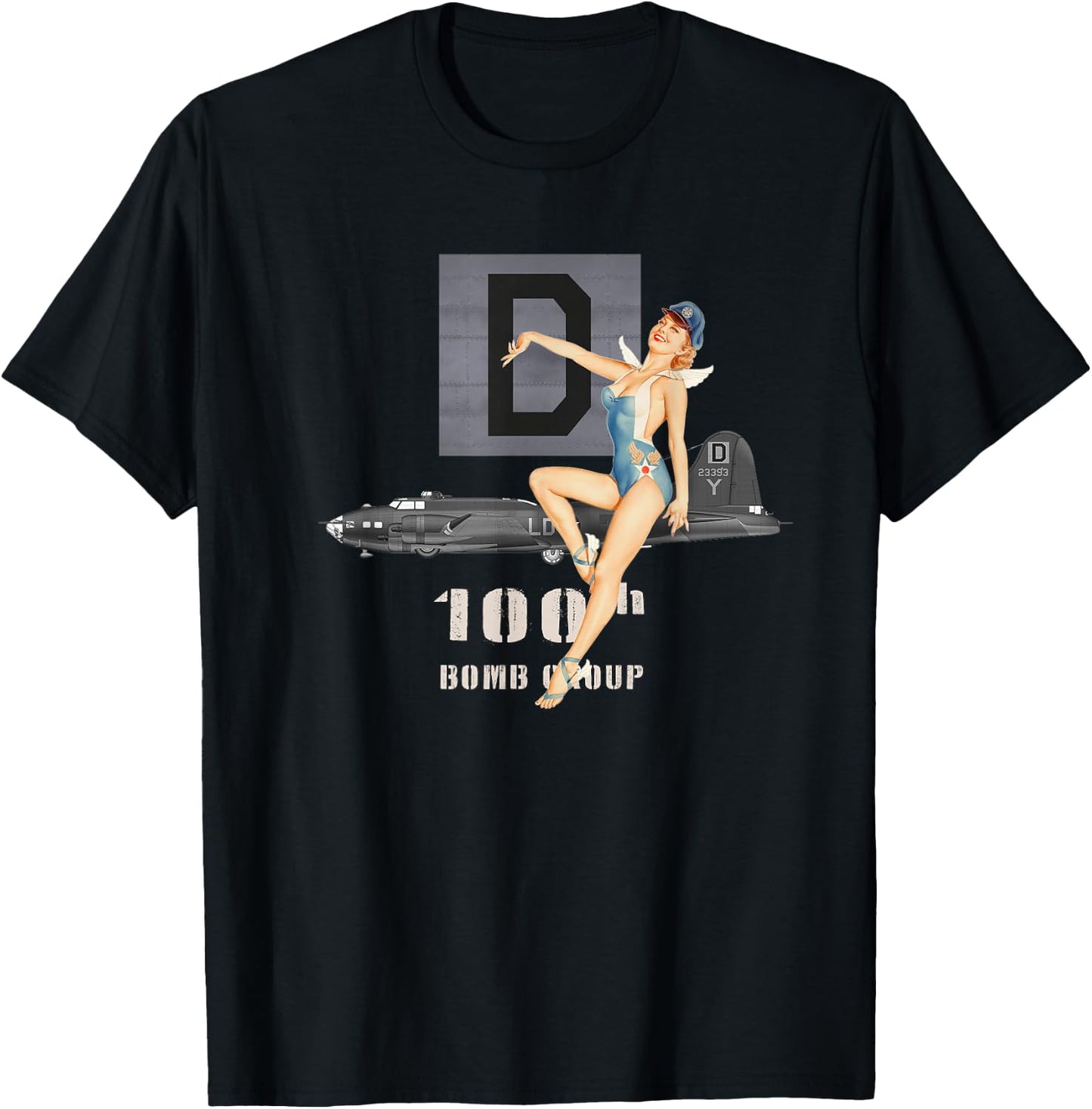 Pinup Girl The Bloody 100th Group and B17 Flying Fortress T-Shirt - T-Shirt | Black