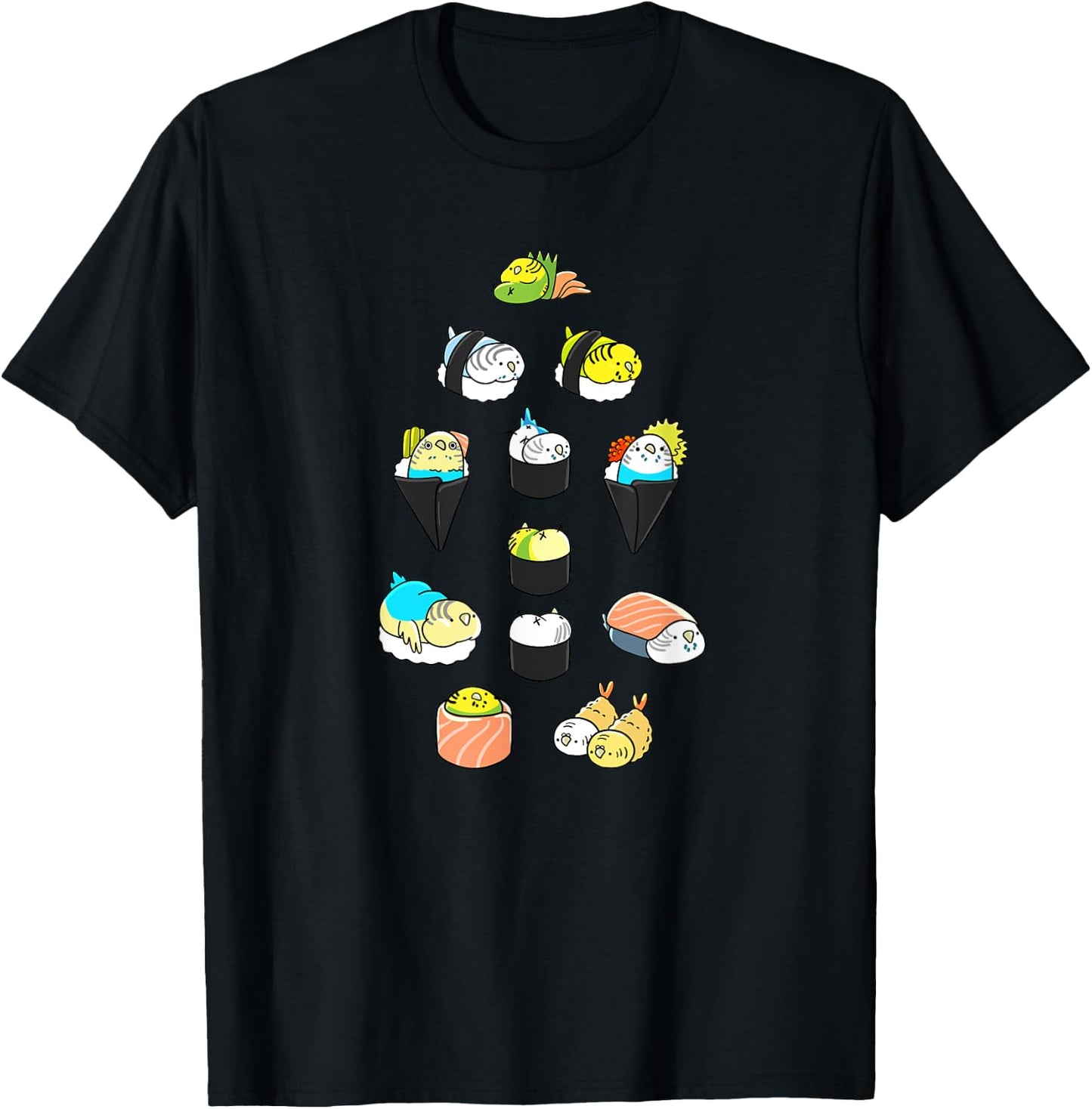 Sushi Budgerigars Cute Budgie Parakeet Pet Bird Lover Gift T-Shirt - T-Shirt | Black