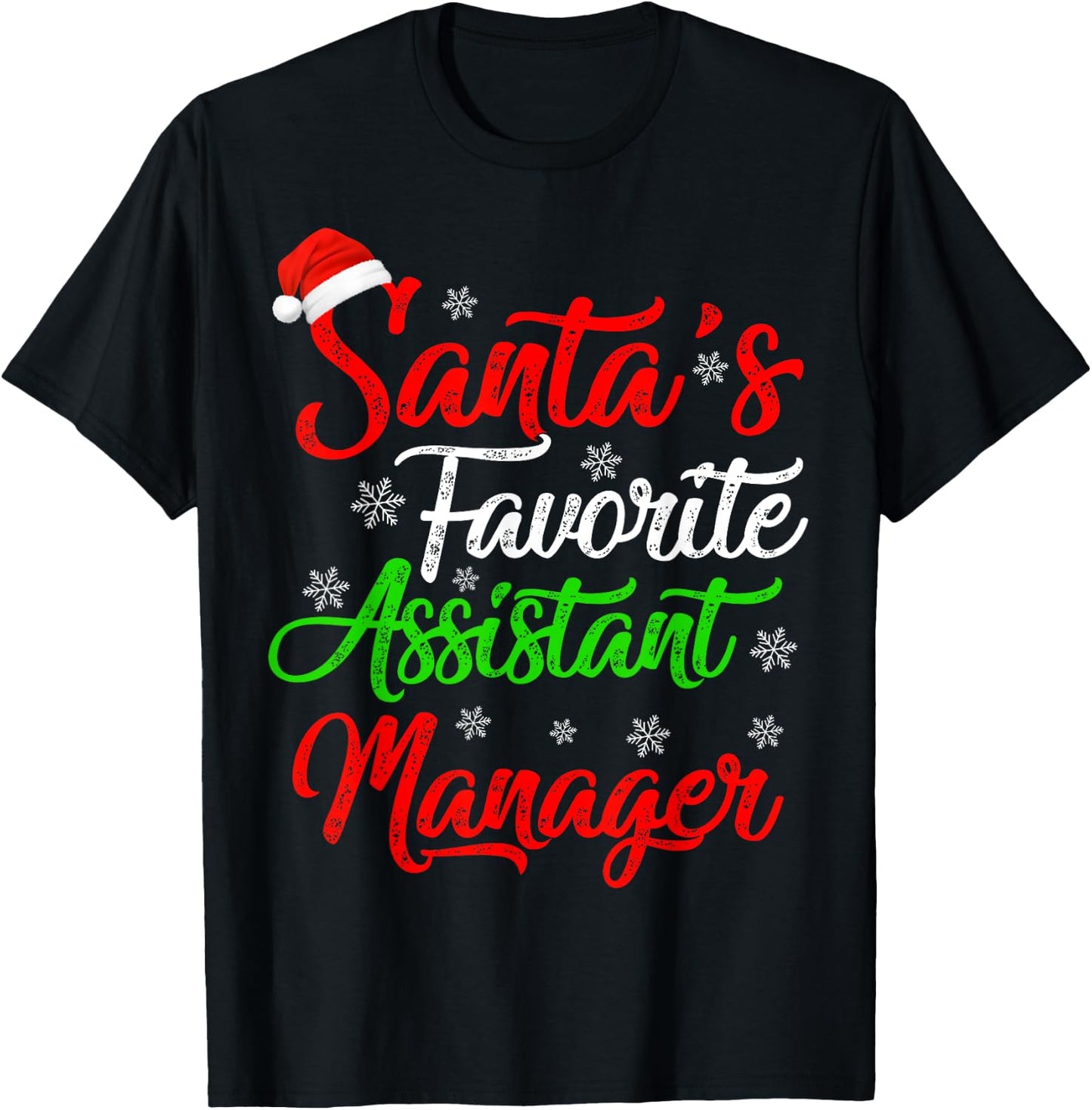Funny Xmas Santa's Favorite Assistant Manager Christmas T-Shirt - T-Shirt | Black