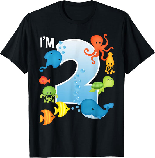 Ocean See Underwater 2 Year Old Under The Sea Birthday Party T-Shirt - T-Shirt | Black