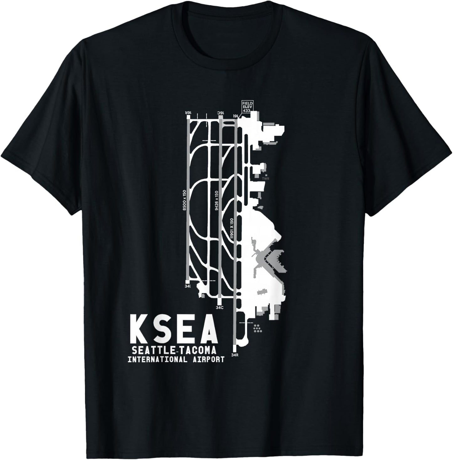 KSEA Seattle-Tacoma Int'l Airport Art Diagram Pilot T-Shirt - T-Shirt | Black