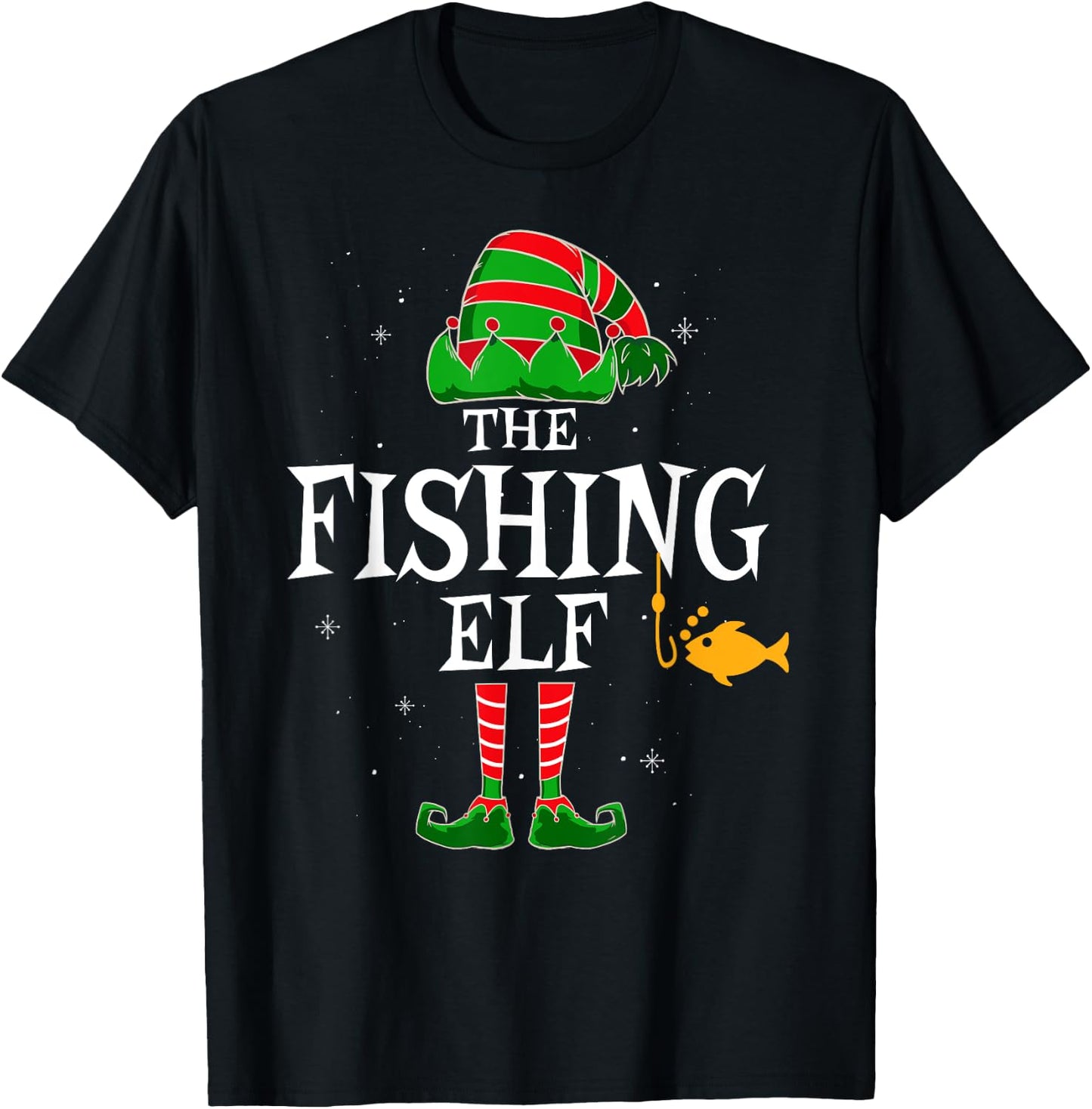 The Fishing Elf Group Matching Family Christmas Fisher Funny T-Shirt - T-Shirt | Black